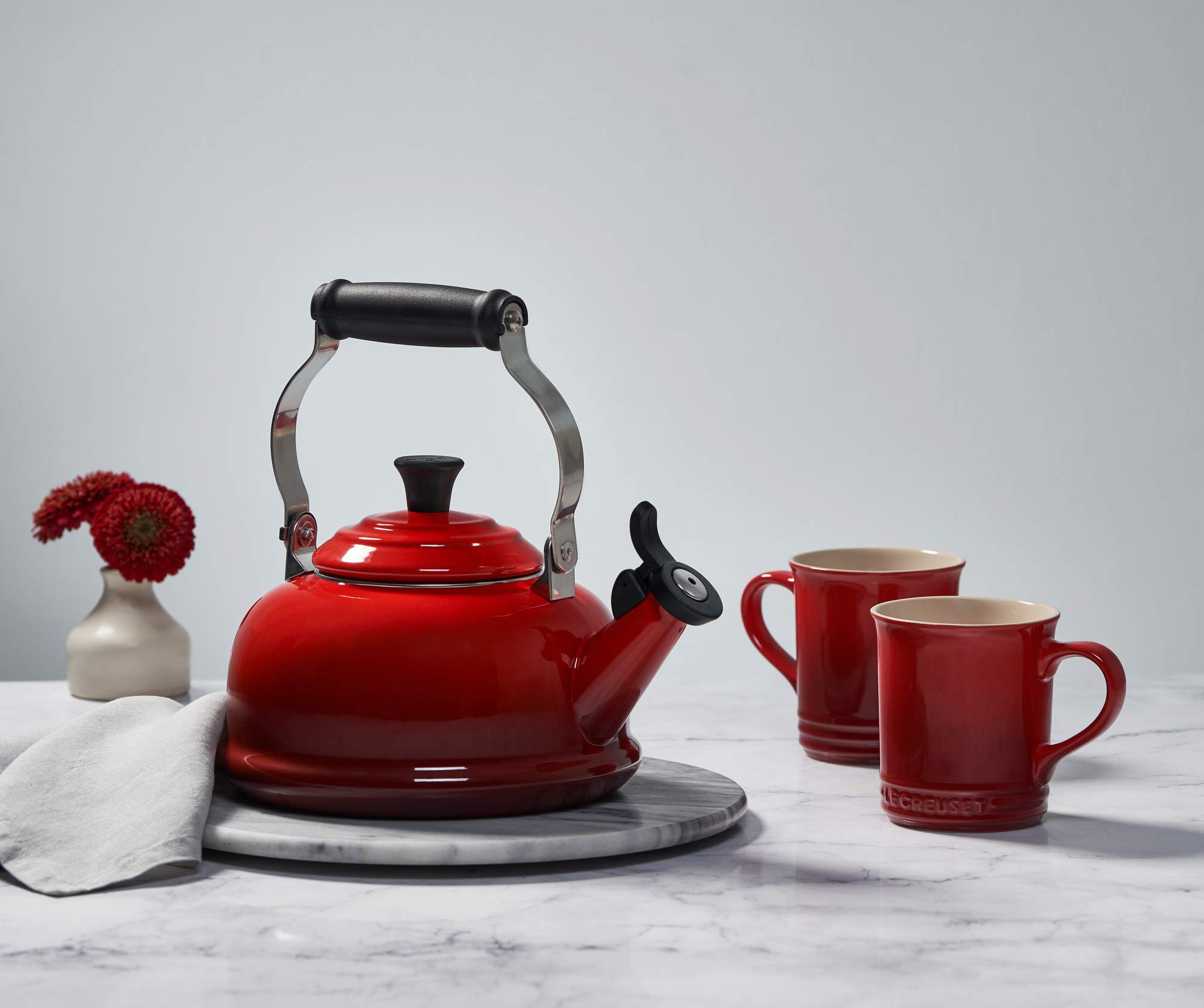 Le Creuset 14 oz Stoneware Mugs Set of 4 - Cerise Red - Durable Ceramic Coffee Cups for Home, Office & Gifts - Perfect for Hot Beverages, Tea & Cocoa