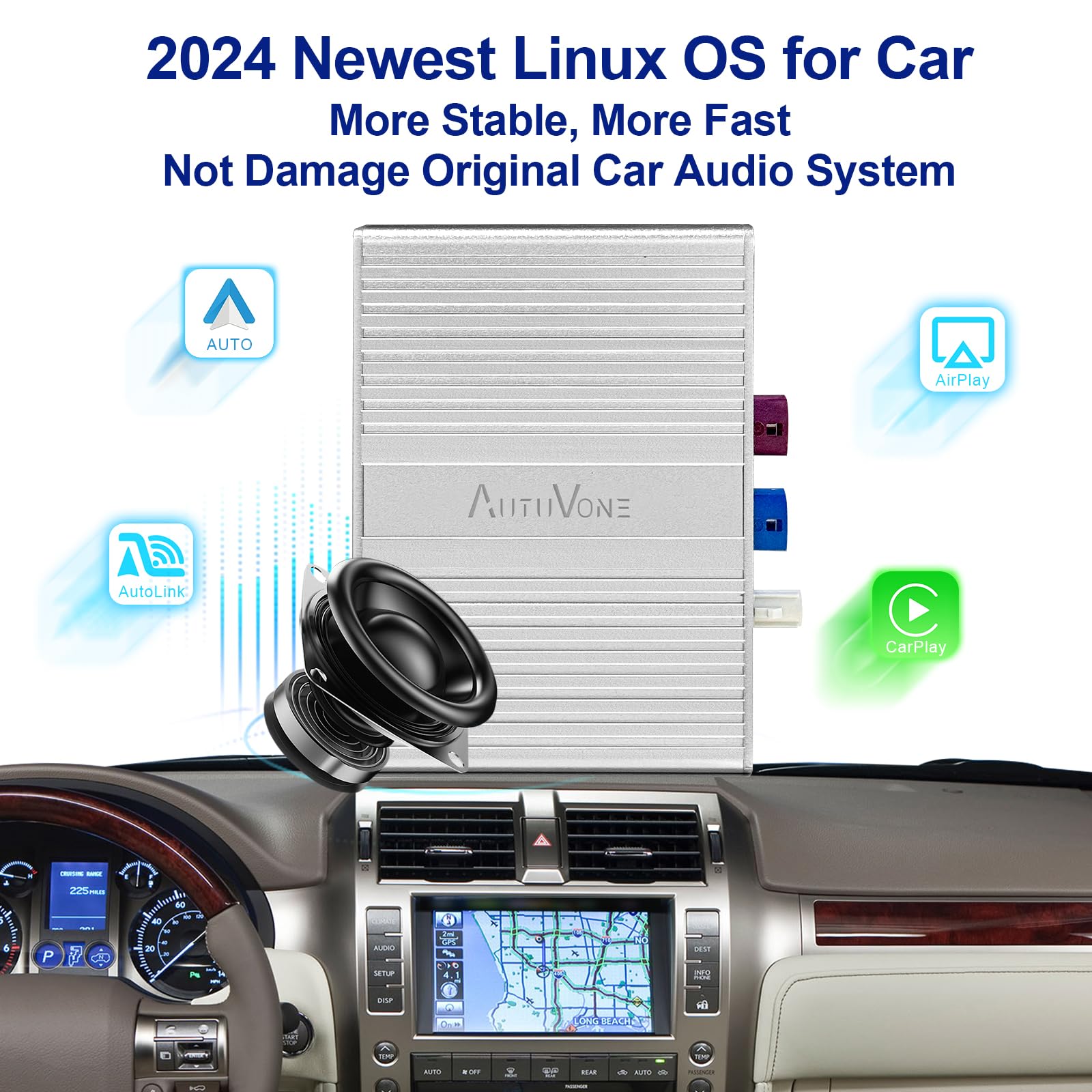 LVDS Wired & Wireless CarPlay Decoder Retrofit Kit for Lexus GX460 2014-2021 | Wireless Android Auto Support | Factory Screen Retention | Phone Mirroring Upgrade | Perfect for Road Trips & Daily Commuting