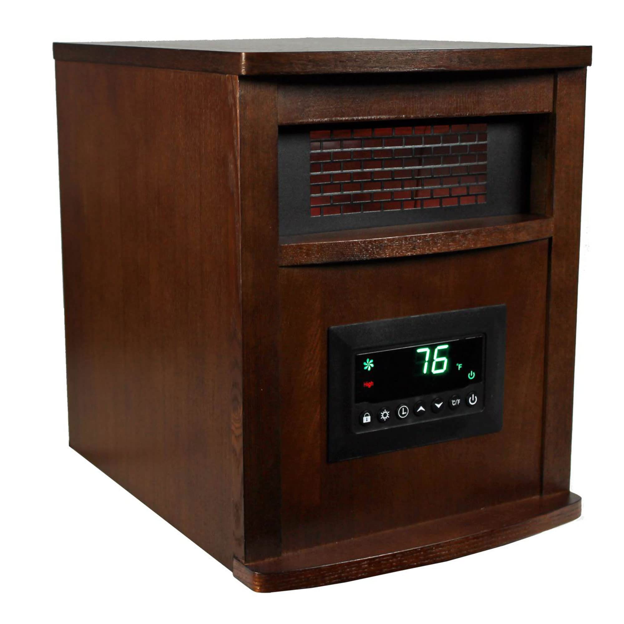 Lifesmart 6-Element 1500W Portable Infrared Quartz Space Heater with Remote Control - Dark Oak (2 Pack) - Perfect for Bedroom, Office & Indoor Heating