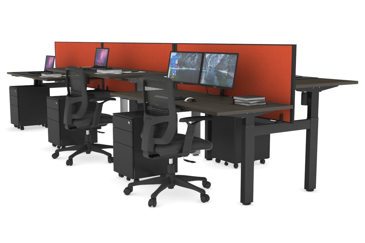 Adjustable 6-Person H Bench Workstation - Black Frame [1200L x 700W] - Perfect for Office, Coworking Spaces & Home Offices