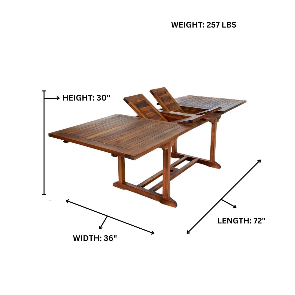 All Things Cedar TE90-24-B 7-Piece Teak Extension Patio Dining Set with Stackable Arm Chairs & Blue Cushions | Outdoor Wooden Furniture, Expandable Table (95