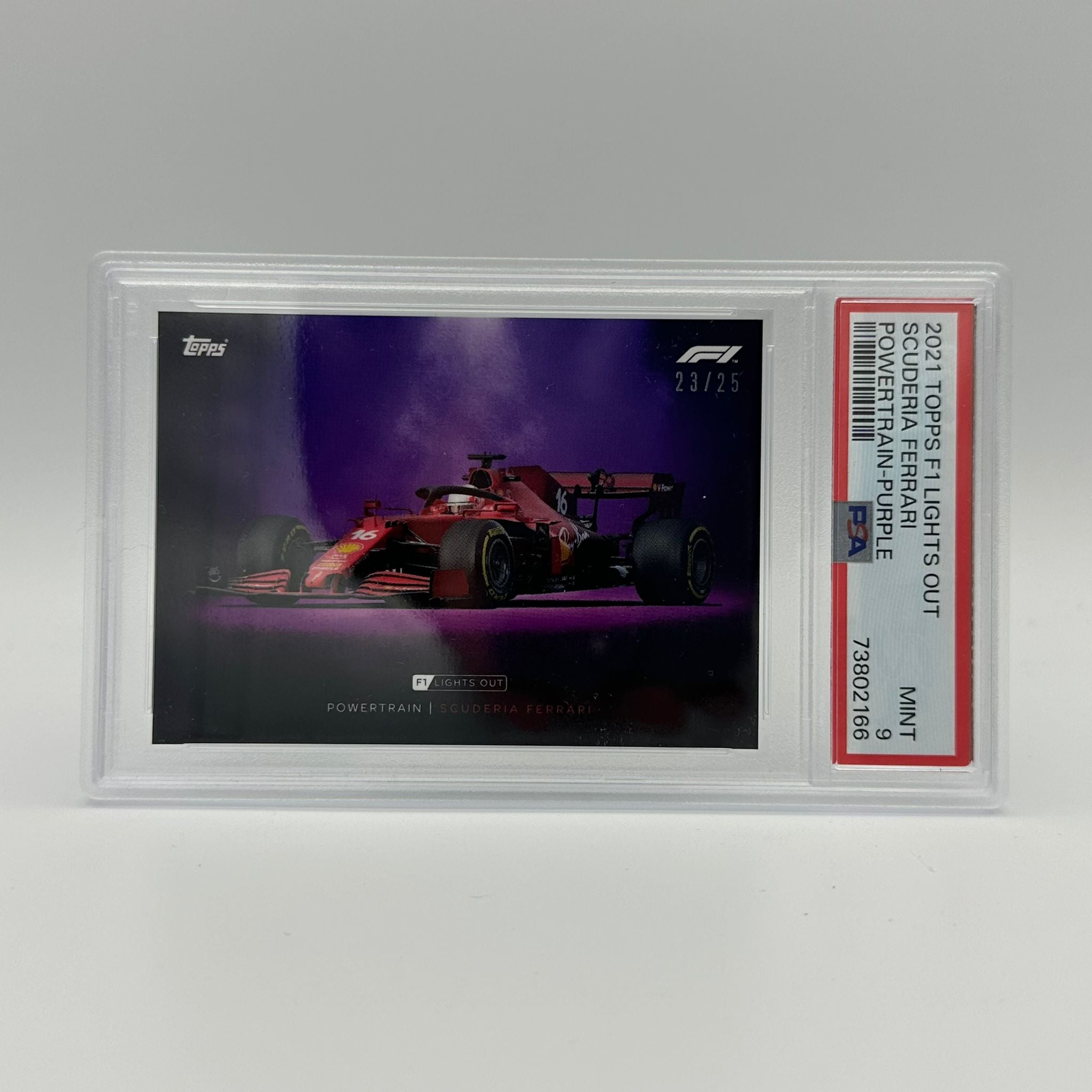 PSA 9 Graded 23/25 Ferrari Powertrain Purple Parallel Trading Card - Rare Collectible for Sports Memorabilia & Car Enthusiasts