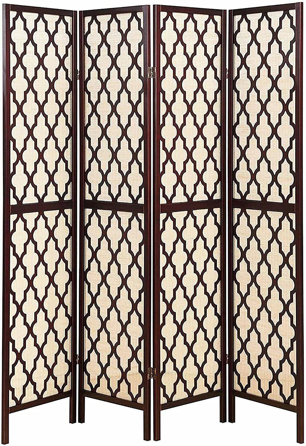 4-Panel Folding Room Divider - Decorative Privacy Screen for Home, Office & Bedroom - Freestanding Partition Wall with Curtains - Perfect for Living Room, Studio, Dorm & Workspace