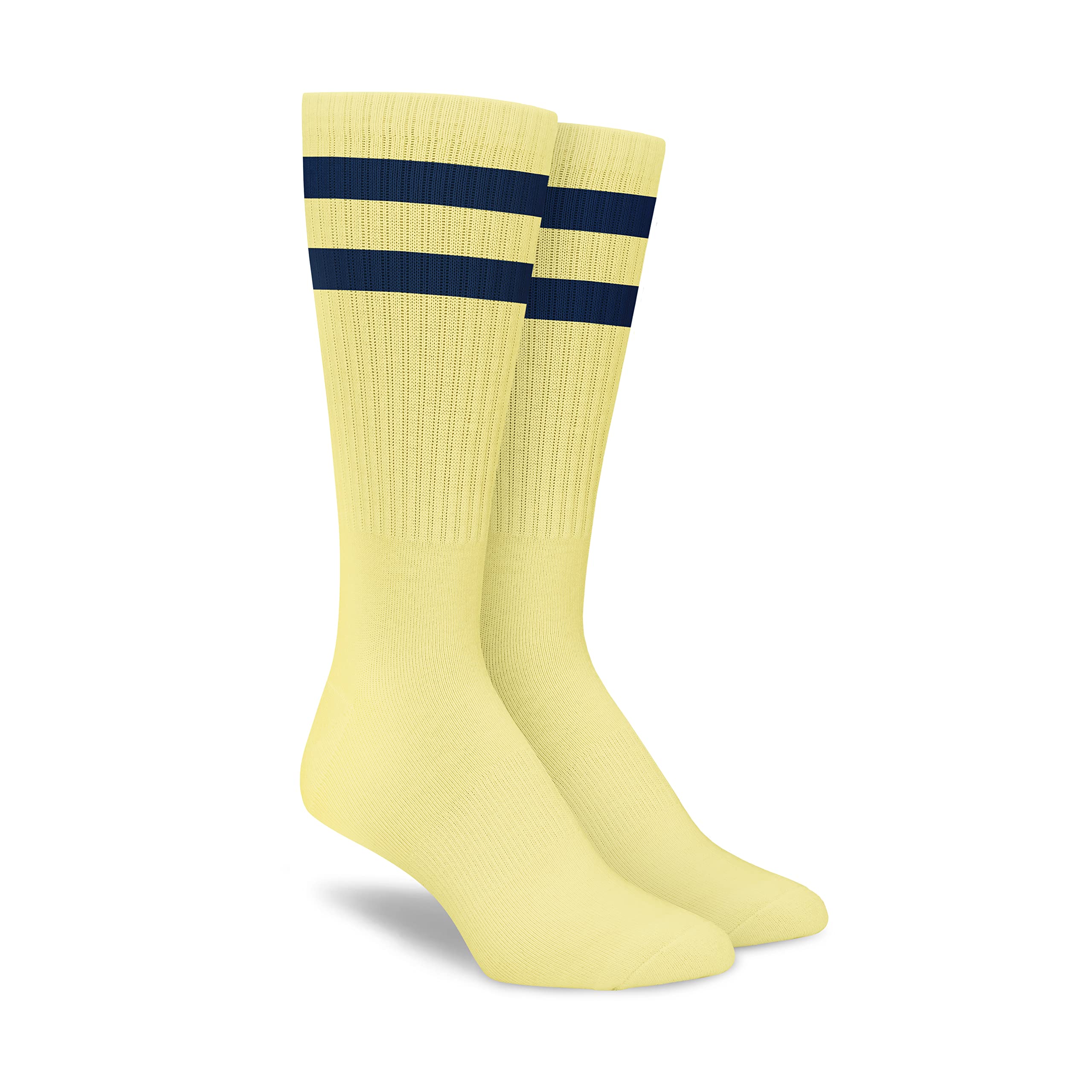 Vintage Double Striped Cotton Crew Socks for Men - Breathable Athletic Basketball Gym Socks with Arch Support | Perfect for Sports, Casual Wear & Workout