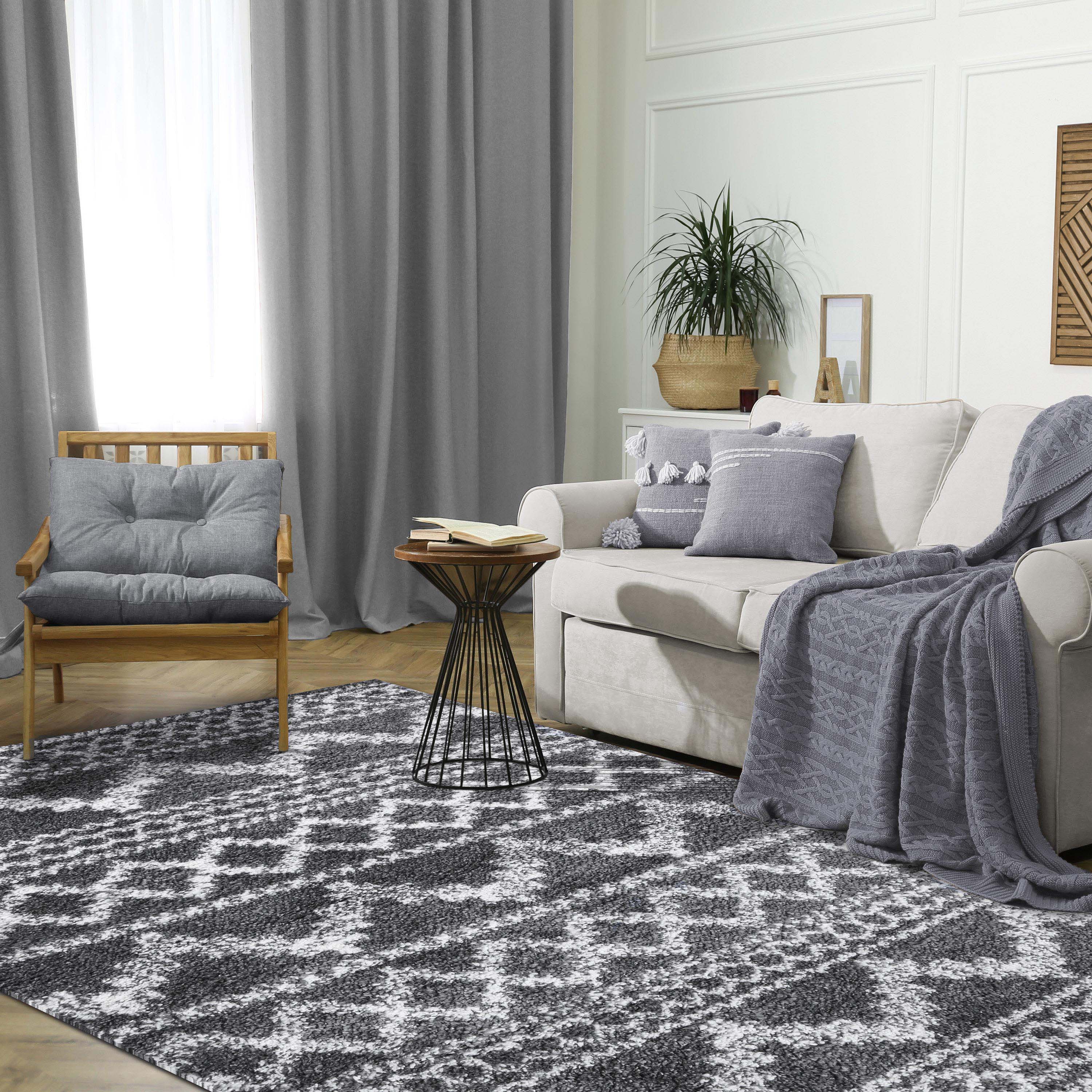 Rhea Geometric Bohemian Plush Shag Area Rug - Soft Non-Slip Indoor Floor Carpet for Living Room, Bedroom & Nursery | Modern Home Decor