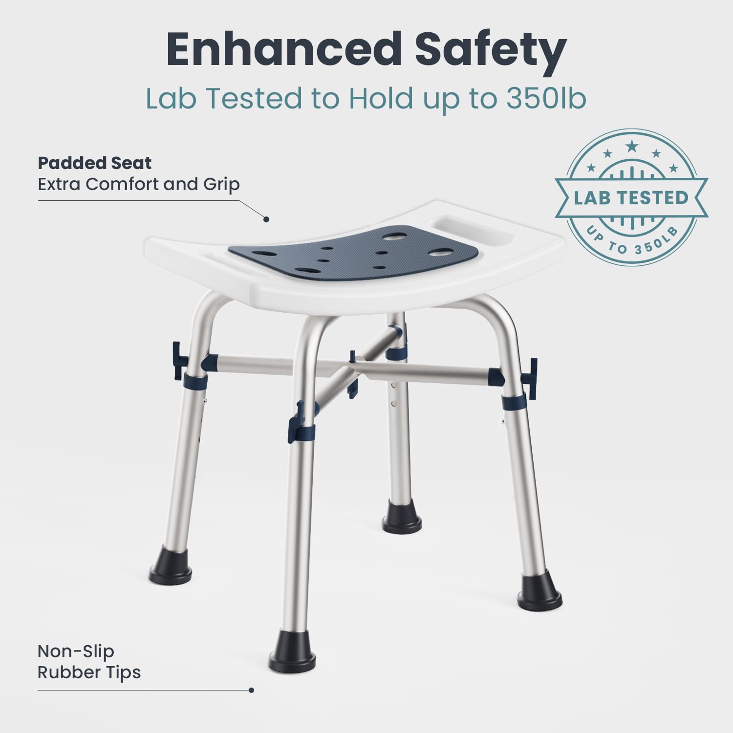 **Adjustable Height Shower Stool for Adults - 350 lb Weight Capacity - Non-Slip Bath Chair for Elderly & Disabled - Dark Blue - Perfect for Safe Showering, Spa Relaxation & Bathroom Comfort**