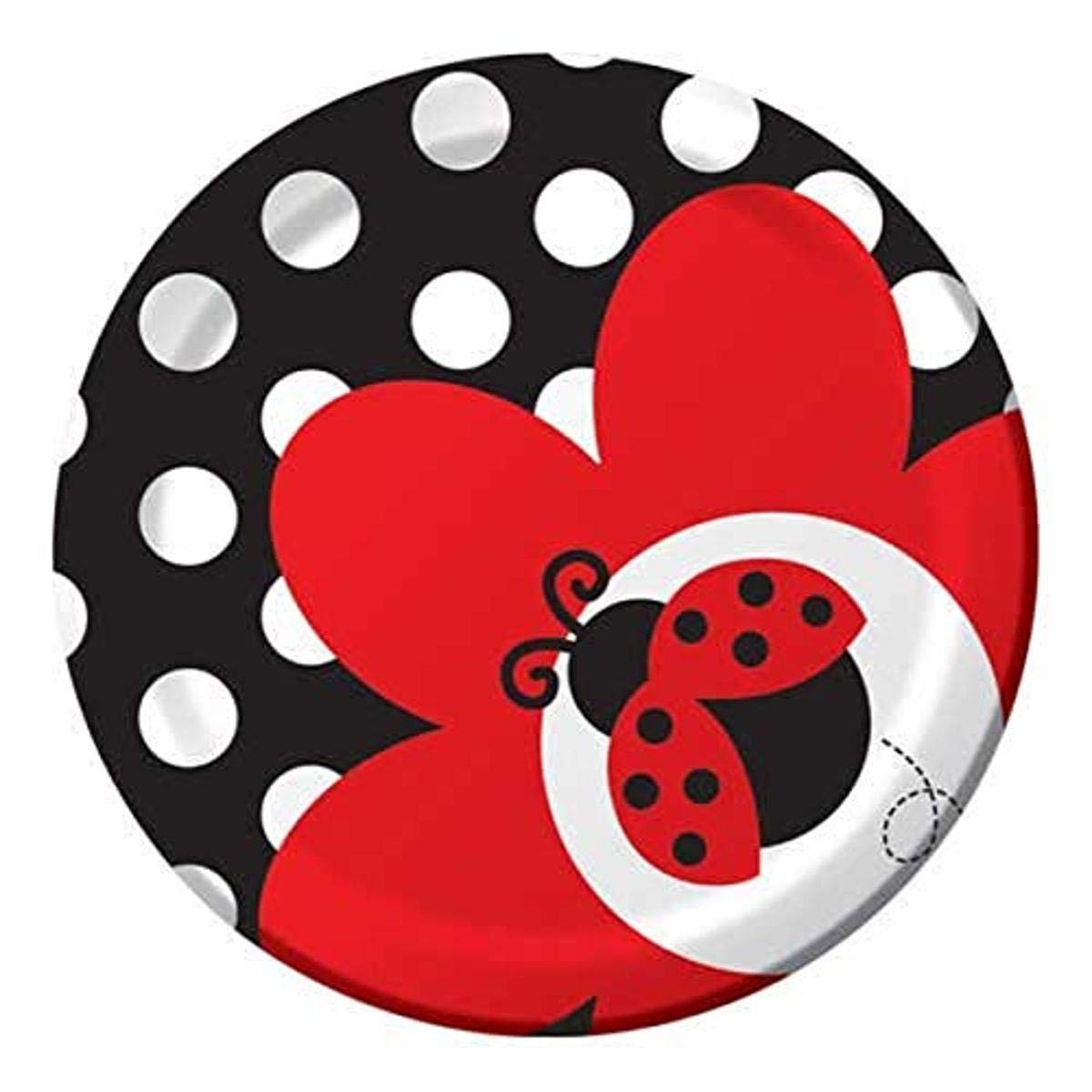 8-Count Round Paper Dessert Plates with Ladybug Design - Elegant Party Tableware for Birthday, Baby Shower & Garden Themed Events