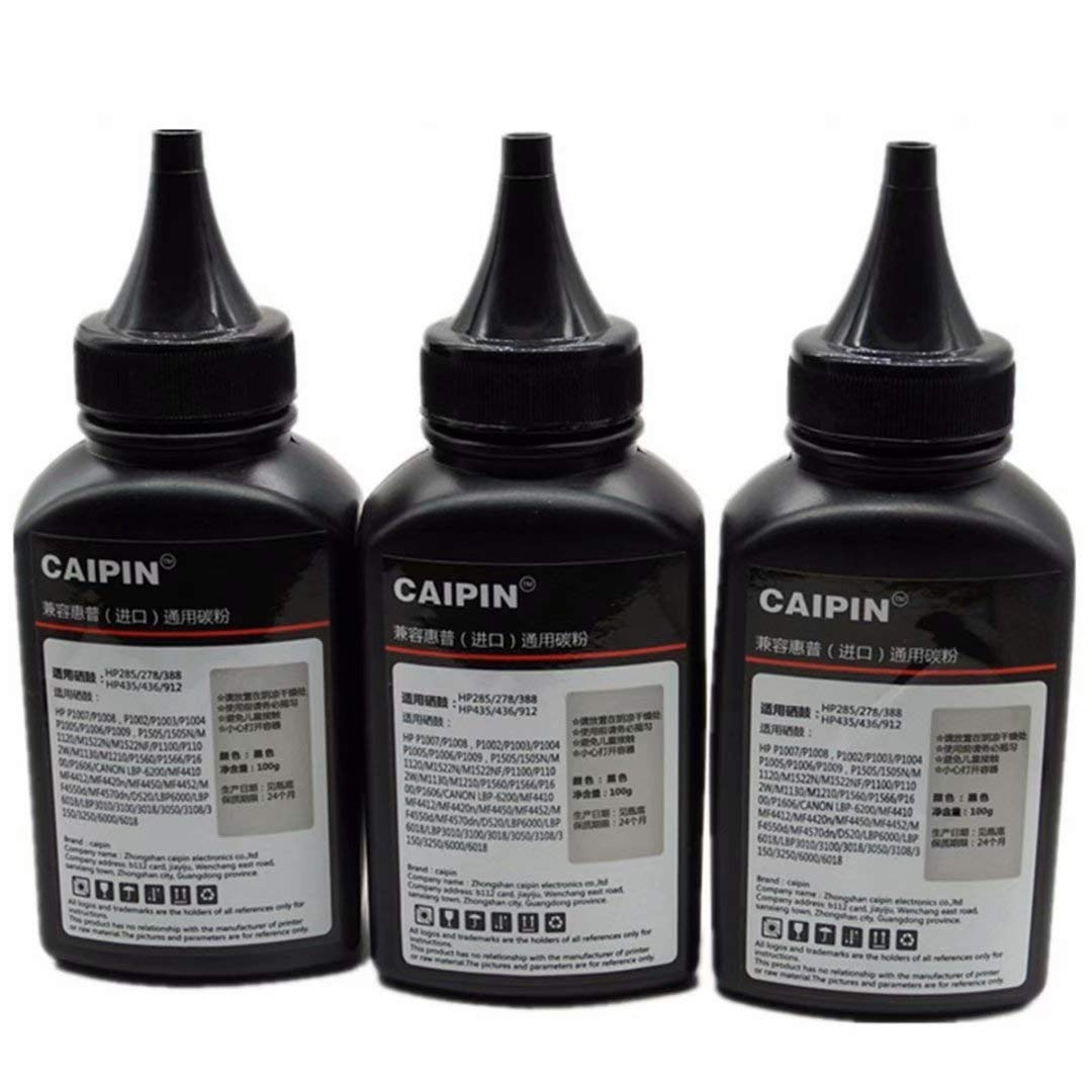 Original 100g Black Printer Toner Powder Refill Kit for HP 12A, HP 1020, M1005, 1005, Q2612A, 1010 Laser Printers (3-Pack) - Ideal for Office, Home & Small Business Printing Needs