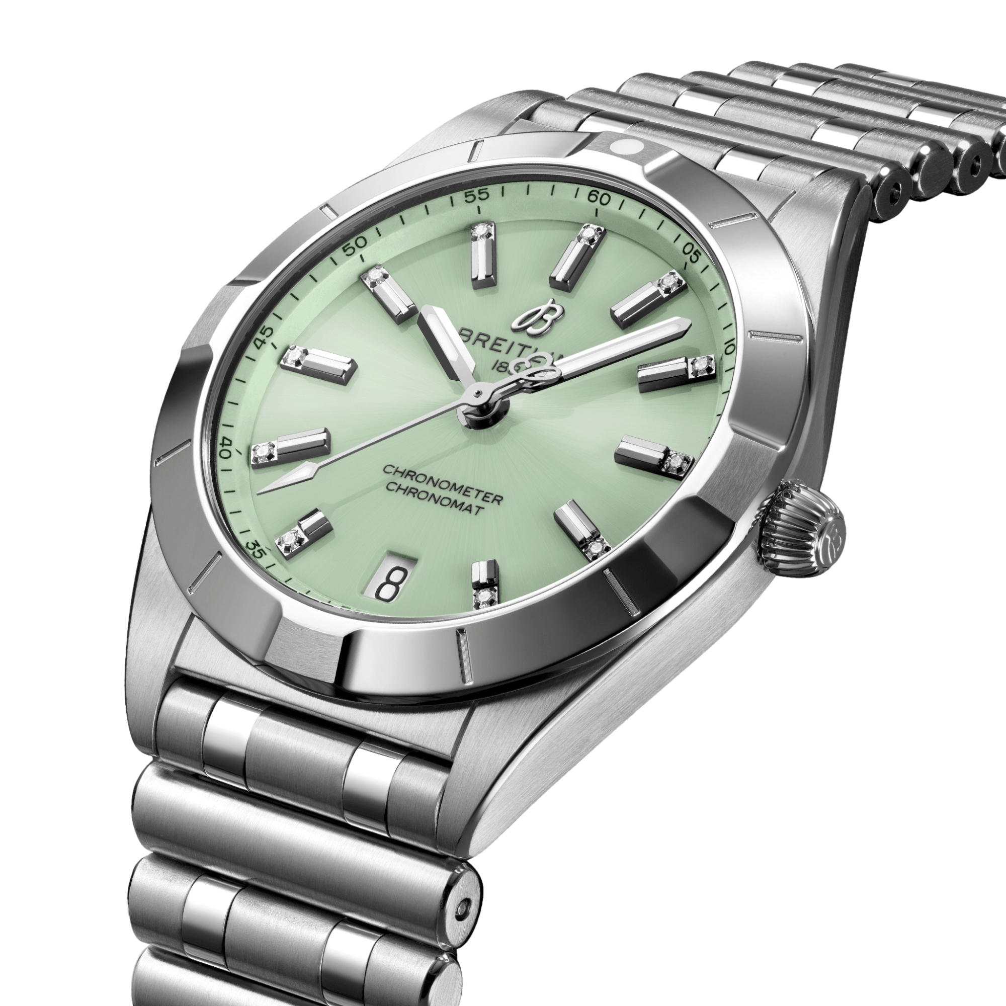 Breitling Chronomat 32mm Mint Green Dial Diamond Hour Markers - Luxury Women's Watch for Business, Gala & Special Occasions