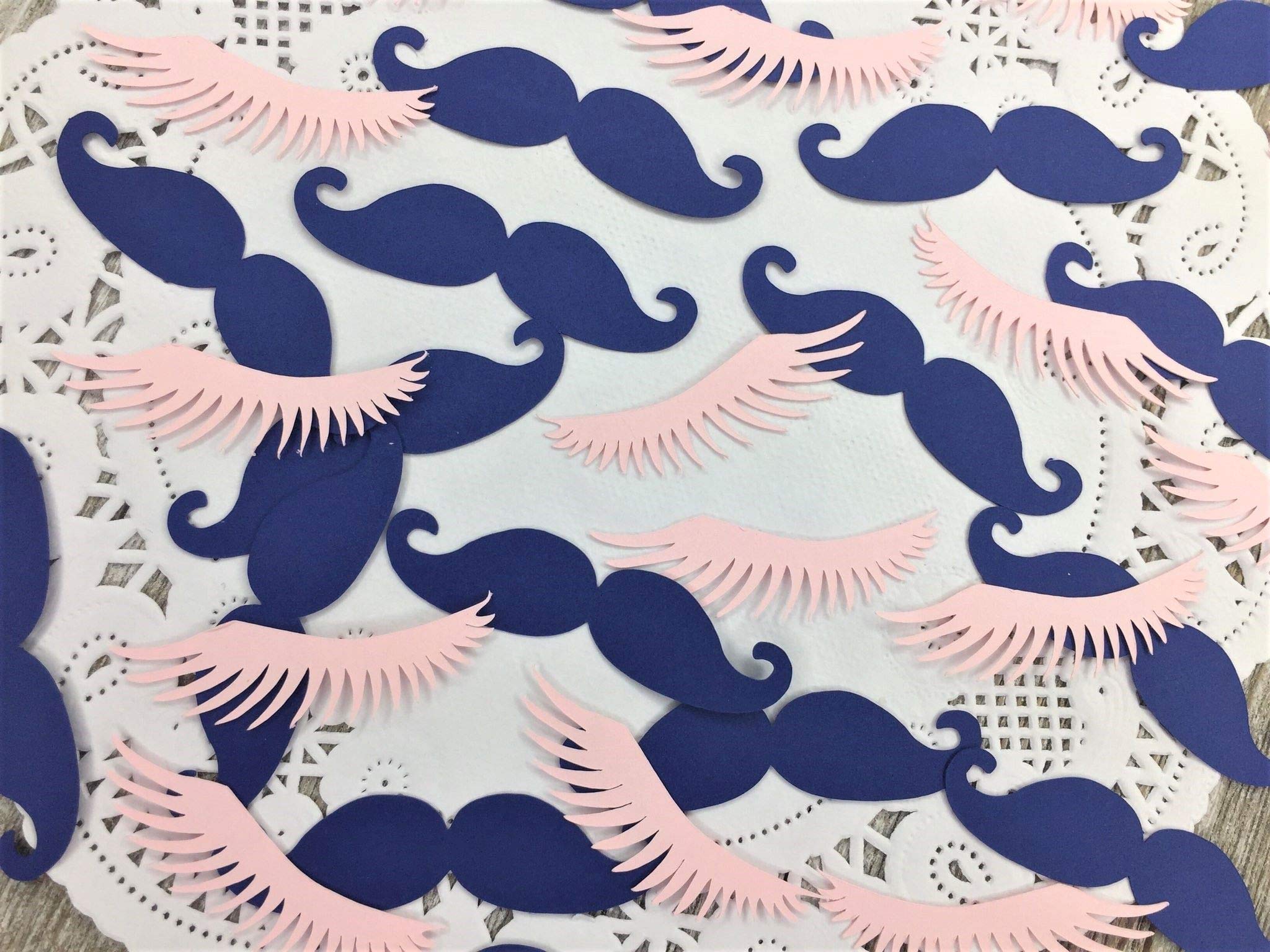 Staches or Lashes Confetti - Navy Blue Mustache & Pink Eyelashes Set (250pcs) - Perfect for Gender Reveal Parties, Baby Showers & Themed Celebrations