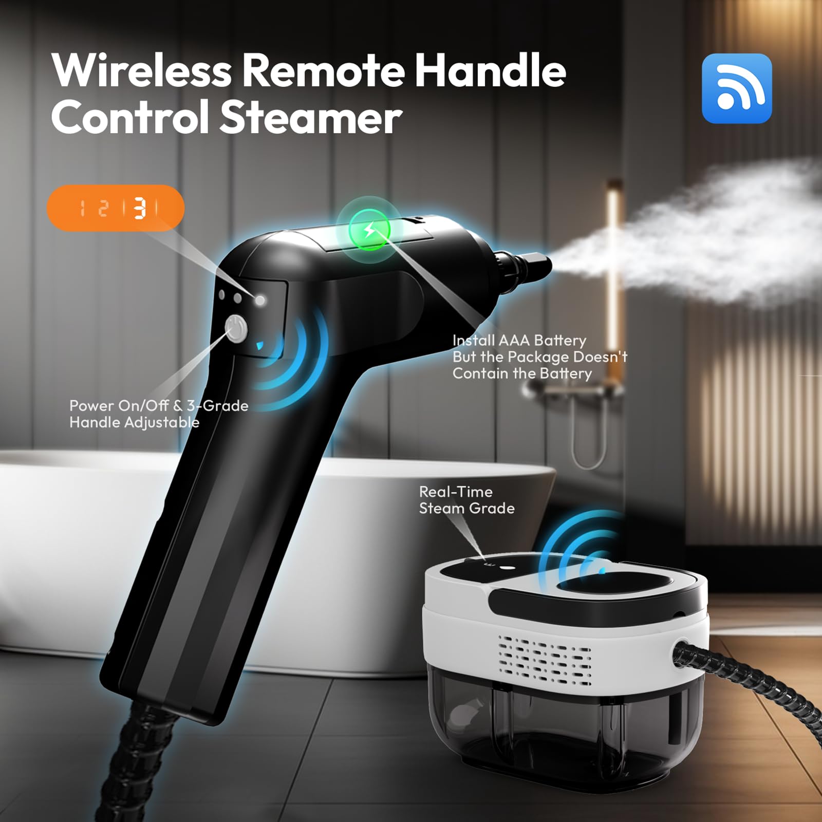 2500W Powerful Handheld Steam Cleaner for Home & Car - 3-Grade Adjustable Handle, Portable Steam Machine for Windows, Kitchen, Upholstery, Floors - Perfect for Deep Cleaning, Sanitizing & Detailing