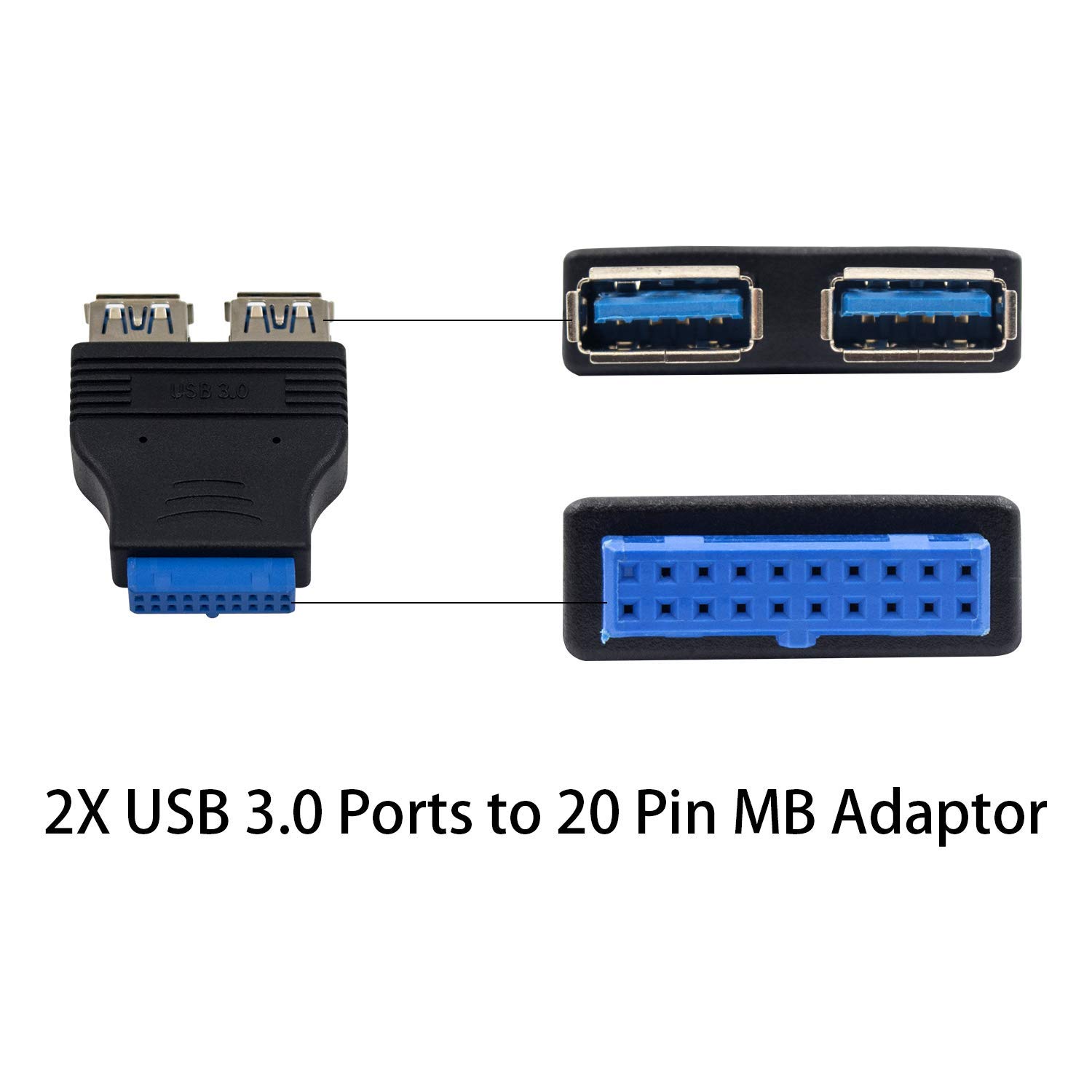 Duttek USB 3.0 to USB 2.0 Motherboard Adapter, 20-Pin Internal Splitter, Blue, Compatible with Windows, Ideal for PC Builds and Upgrades