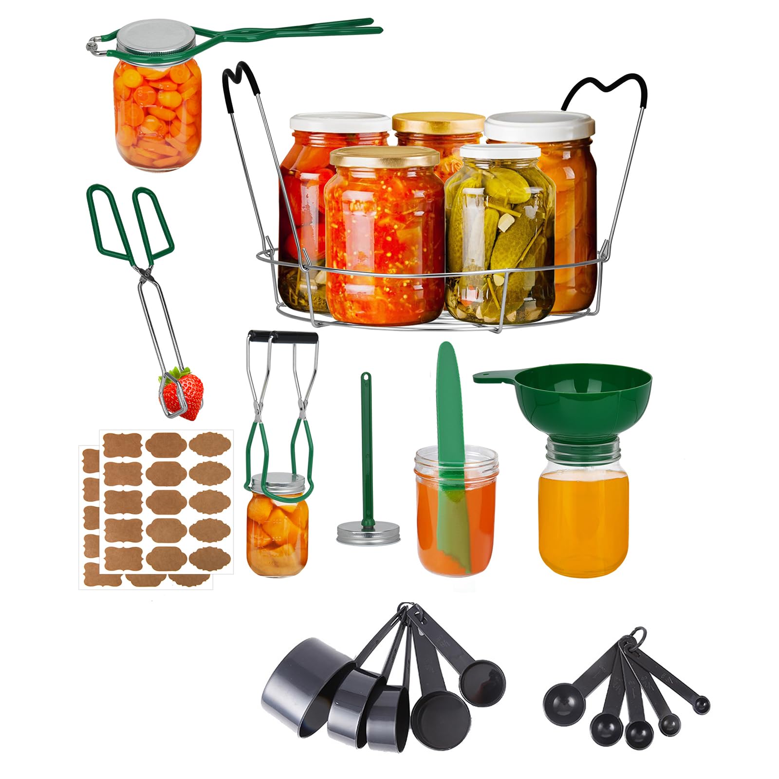 Complete Canning Kit with Jar Lifter, Folding Rack & Wide Mouth Funnel – Premium Canning Supplies for Mason Jars – Perfect for Home Canning, Preserving Fruits, Vegetables & Jams – Ideal for Beginners & Experts