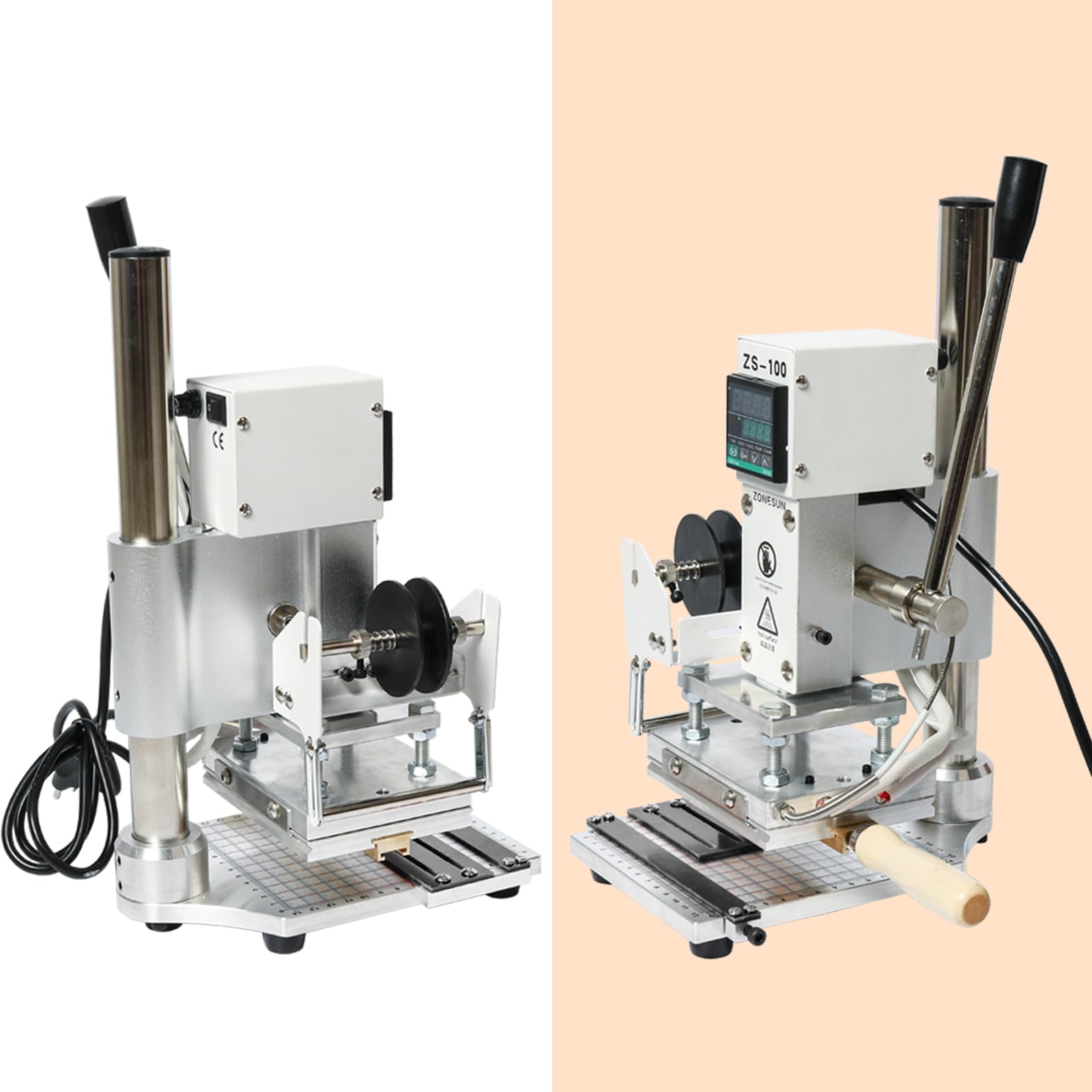 ZS-100 Digital Embossing Machine - Manual Hot Foil Stamping Press for PVC, Leather, PU & Paper - Includes Paper Holder - Perfect for DIY Crafts, Card Making, Scrapbooking & Personalized Gifts