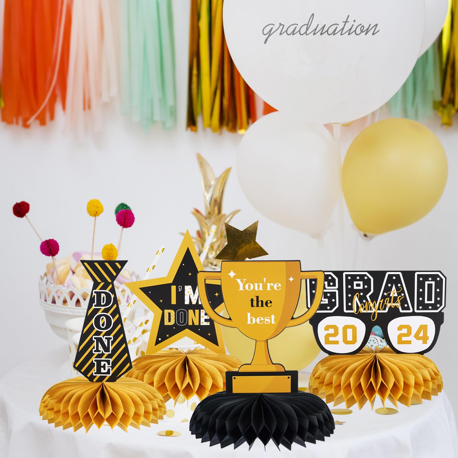 2024 Graduation Centerpieces & Table Decorations - Black and Gold Class of 2024 Honeycomb Decor for High School & College Graduation Party Supplies - Perfect for Graduation Ceremonies, Parties & Photo Backdrops