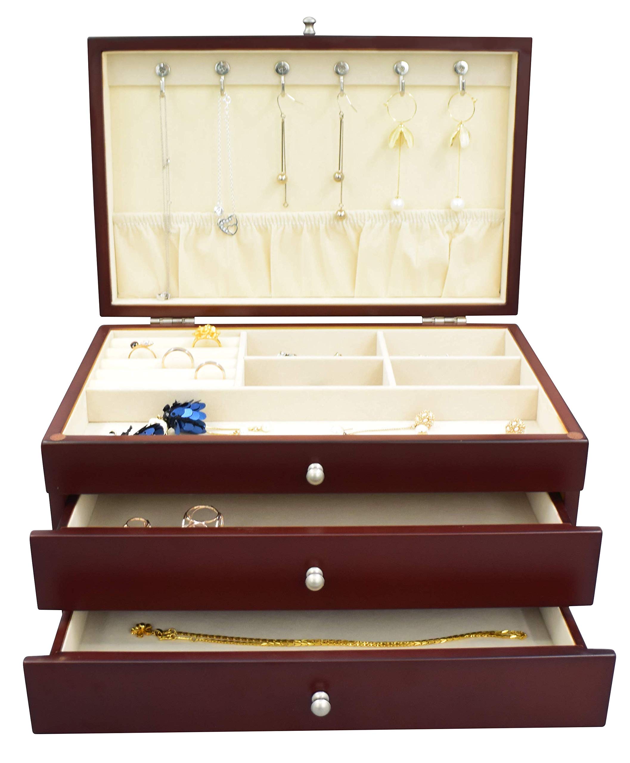 Elegant Walnut Finish Jewelry Box - Handcrafted Wooden Jewelry Organizer for Necklaces, Rings & Earrings | Perfect Gift for Women, Brides & Anniversary | Home Decor & Dresser Storage Solution