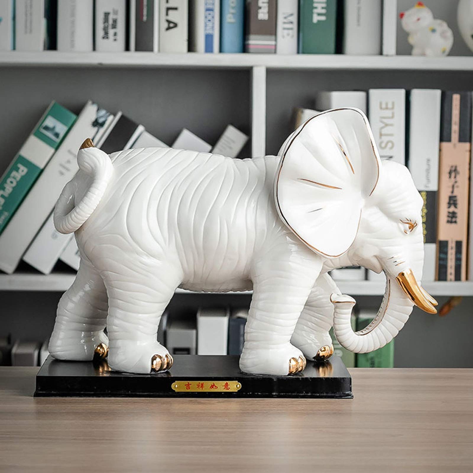 Lucky Feng Shui Ceramic Elephant Statue - Handcrafted Desktop Decoration for Home & Office, Elephant Ornament Figurine Collection, Perfect Gift for Home Decor, Office Feng Shui & Wealth Blessing (Great for Living Room, Study Desk or Meditation Space)