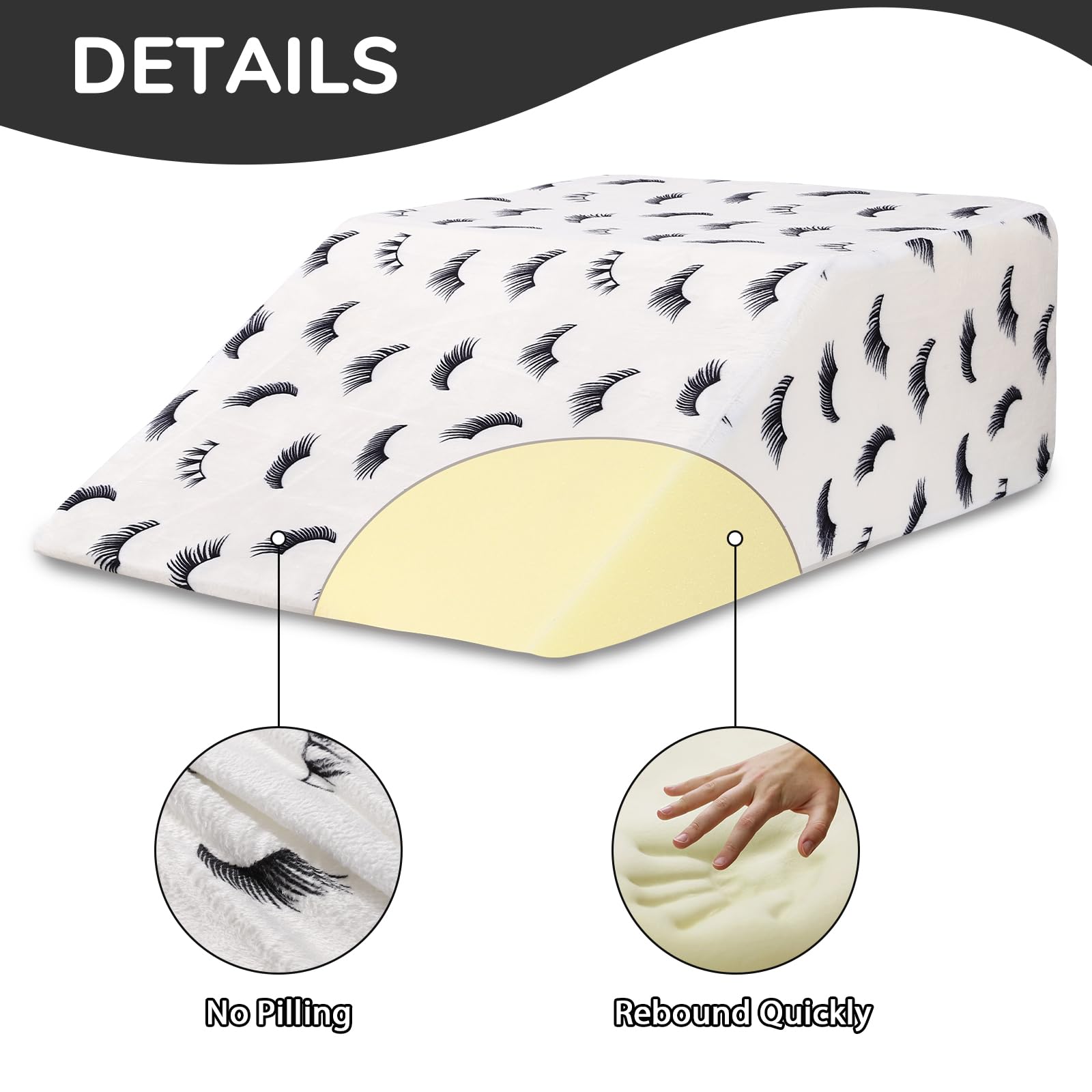 Beauty Lash Printed Leg Elevation Pillow - Orthopedic Bed Wedge for Improved Circulation, Swelling Relief & Knee Support - White Memory Foam Leg Rest Pillow for Sleeping, Post-Surgery Recovery & Relaxation