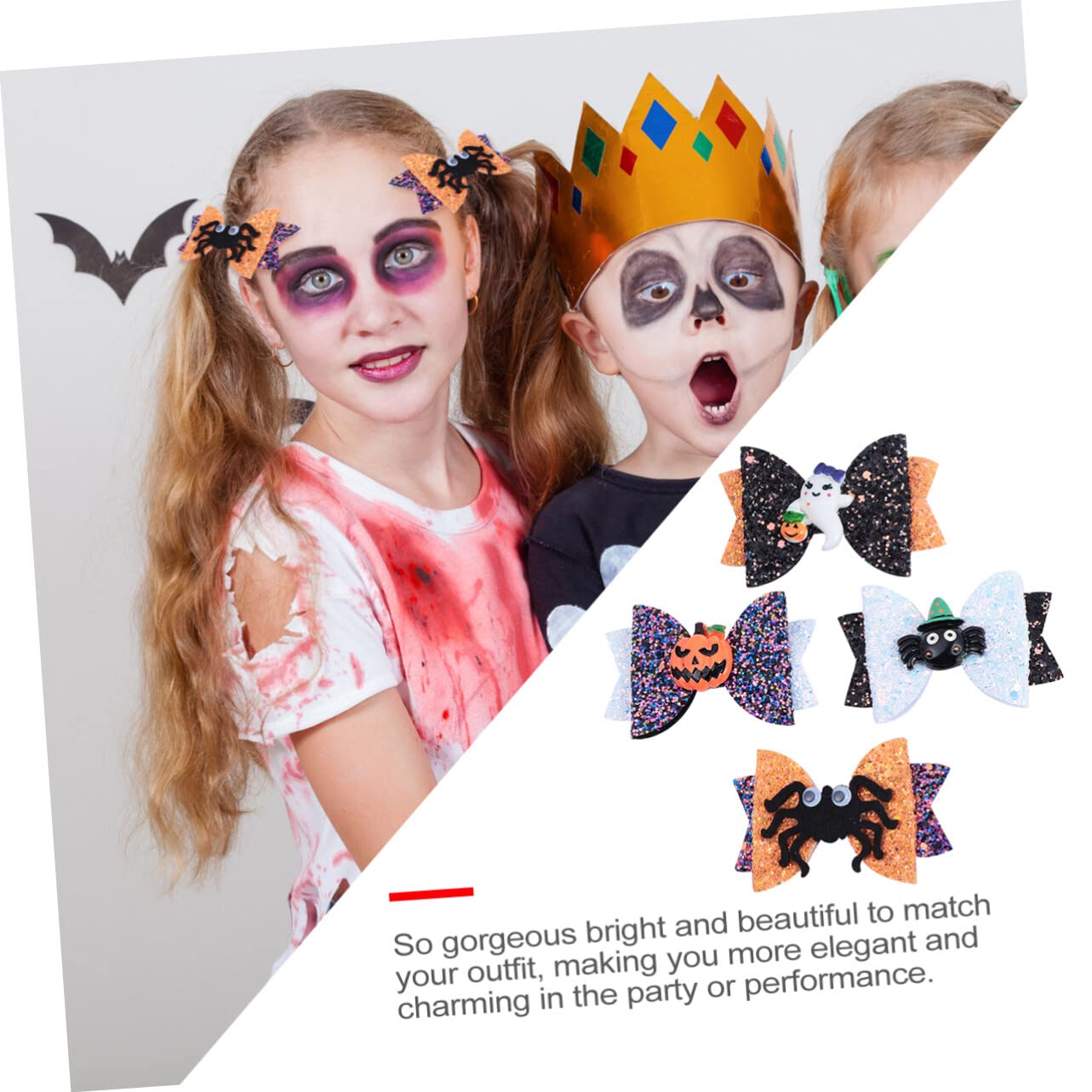 FRCOLOR Halloween Bow Hair Clips 4PCS Set - Cute Hairpins for Women, Girls, Boys - Stylish Durable Hair Barrettes & Bowknot Accessories for Parties, School, Cosplay & Daily Wear
