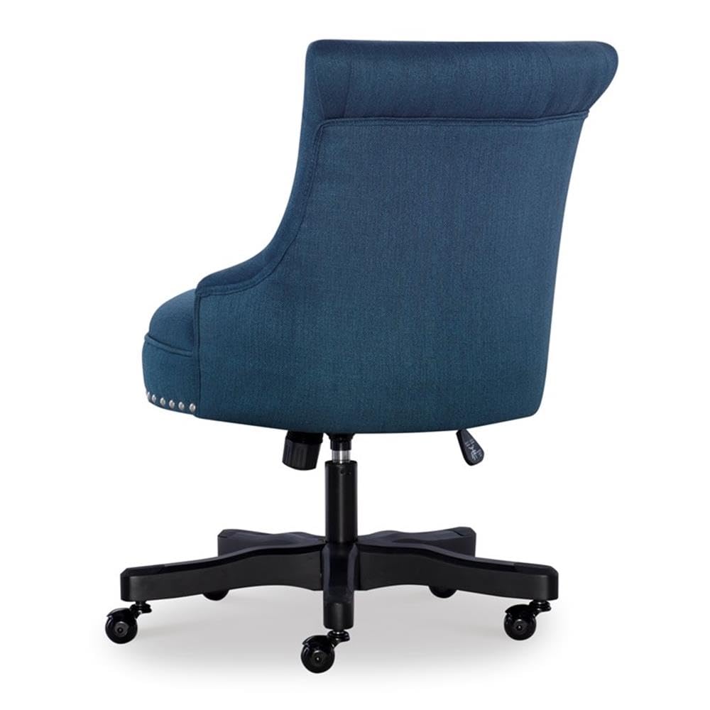 Linon Sinclair Wood Upholstered Office Chair - Ergonomic Blue Desk Chair for Home & Office Workspace, Comfortable Computer Task Chair with Adjustable Height for Long Hours Sitting