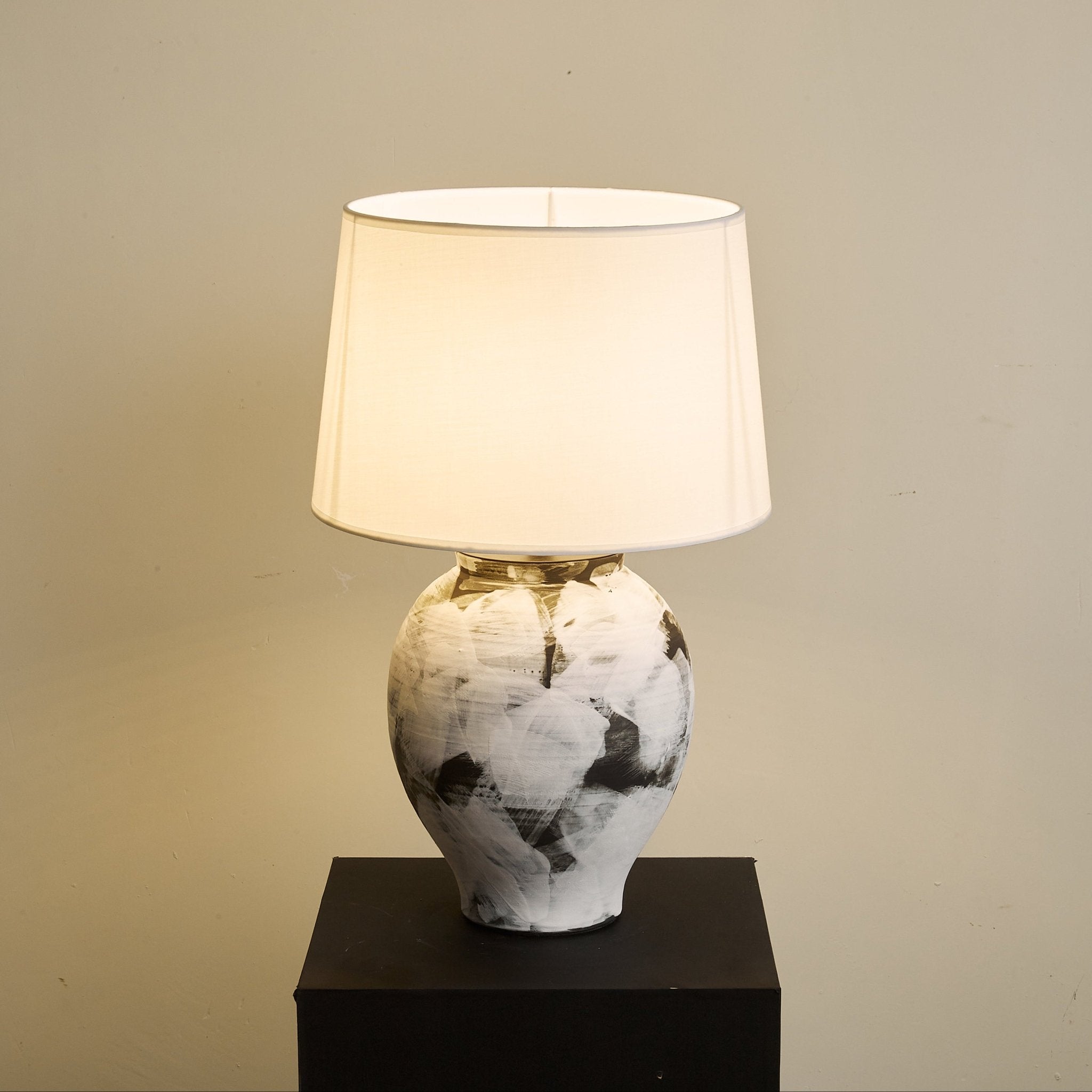 Modern Ink Wash Table Lamp - Handmade Ceramic Nightstand Lamp with Adjustable Brightness for Bedroom, Living Room, and Office Decor