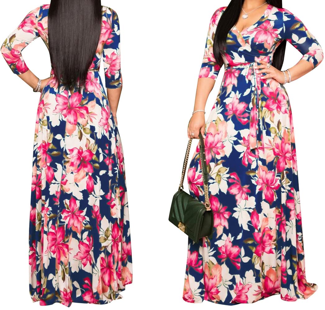 JTNFairy Women's Plus Size Casual Floral Print Long Maxi Dress - Elegant Party Outfit for Summer Beach, Wedding Guest & Vacation Wear