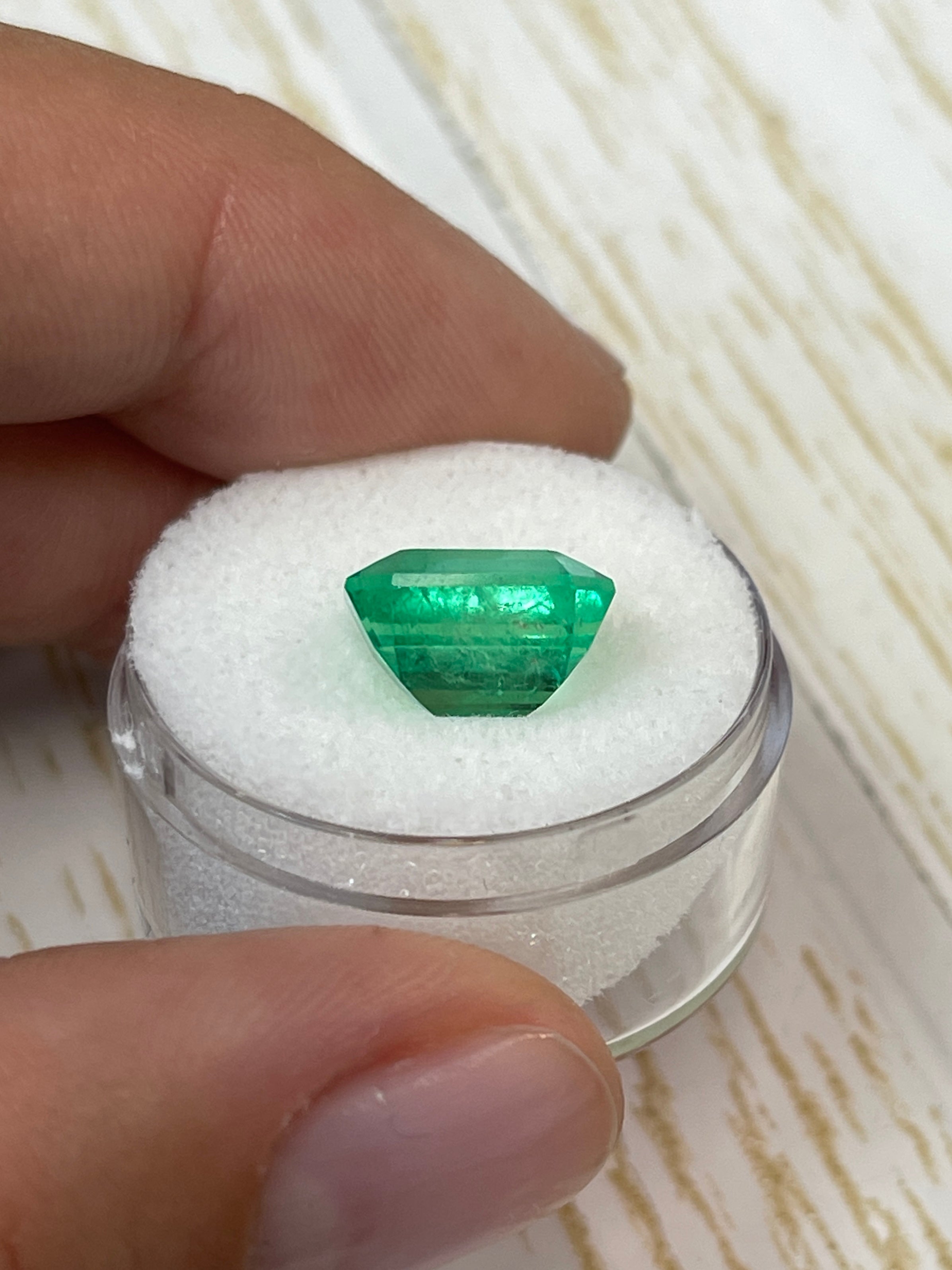 4.70 Carat 11x9mm Yellowish Green Natural Loose Colombian Emerald - Classic Emerald Cut Gemstone for Jewelry Making, Engagement Rings & Collector's Items