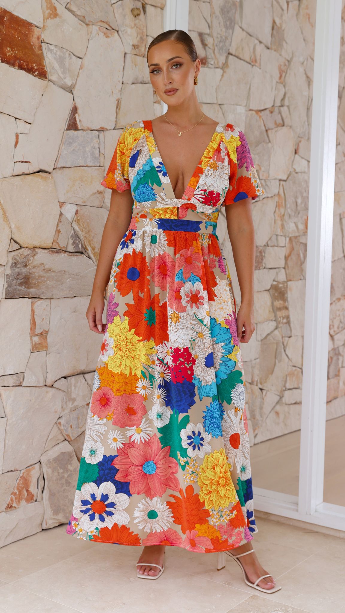 Baker Maxi Dress - Orange, Blue & Pink Floral Print Summer Dress for Women | Beach Vacation, Party & Casual Wear