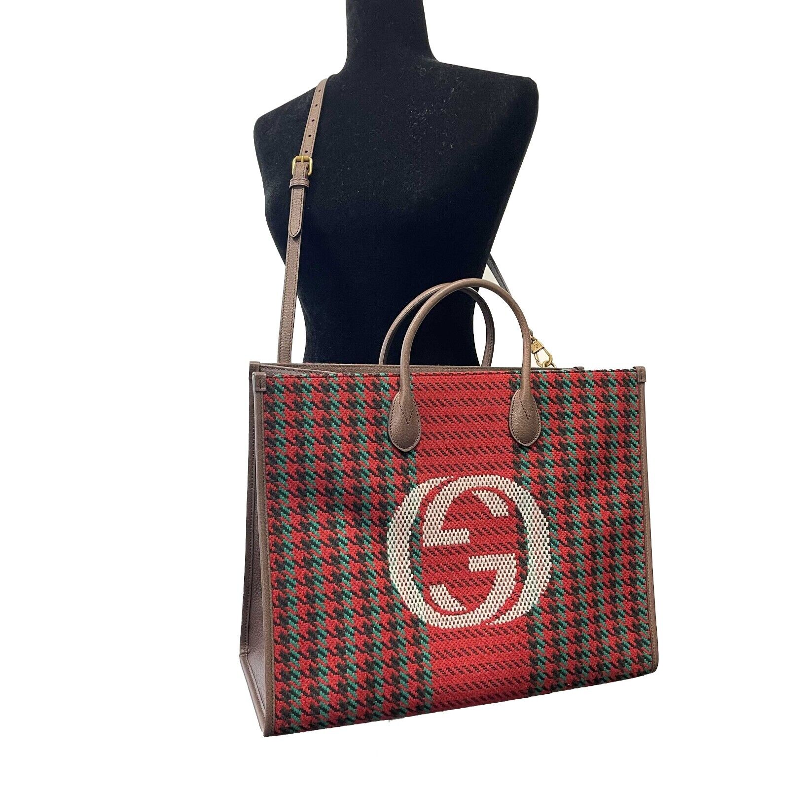 Gucci NEW Large Houndstooth GG Tote Bag with Adjustable Shoulder Strap - Stylish Designer Handbag for Women, Perfect for Work, Travel & Everyday Use