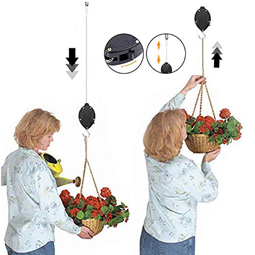 **Heavy Duty Retractable Plant Pulley Hook - Easy Reach Hanging Basket Hook for Garden Pots & Flower Baskets (1 Hook) - Perfect for Balcony, Patio & Indoor Plant Display**