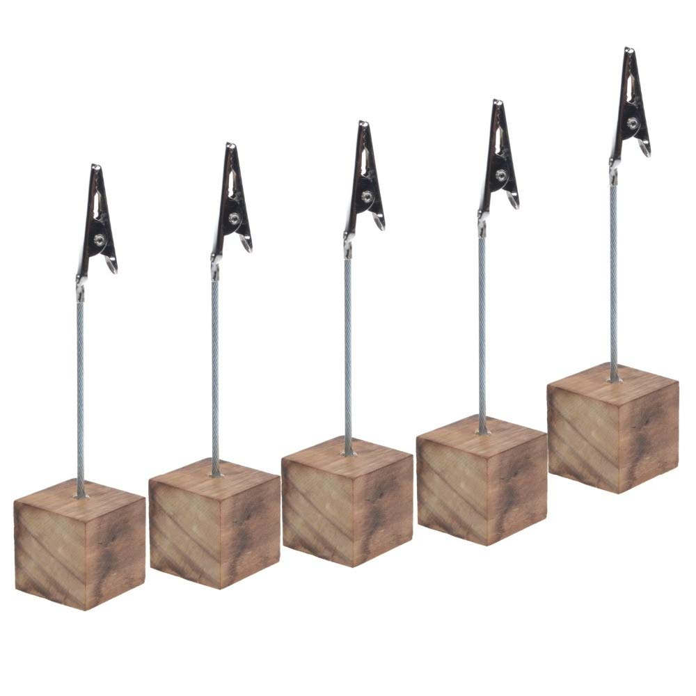 5-Pack Lightweight Wooden Cube Base Memo Clips with Alligator Clips - Perfect for Displaying Number Cards, Photos & Notes - Ideal for Office, Classroom & Home Organization