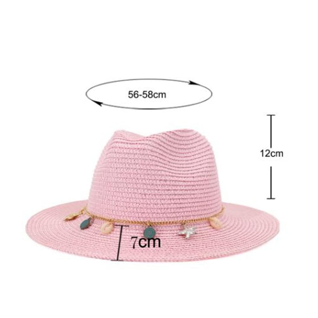 Breathable Straw Sun Hat for Women - Fashionable Wide Brim Panama Hat for Summer, Vacation, Travel & Beach - Pink Sun Cap for Outdoor Activities, Gardening and Poolside Relaxation