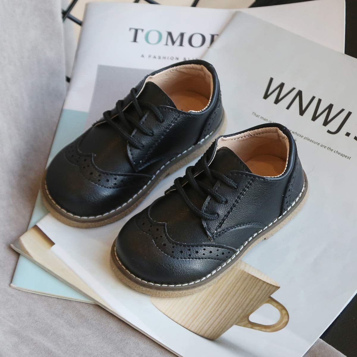 Toddler Boys & Girls Leather Loafers - Brown & Black Oxford Dress Shoes for Weddings, School Uniform & Formal Occasions | Comfortable Flat Shoes for Kids