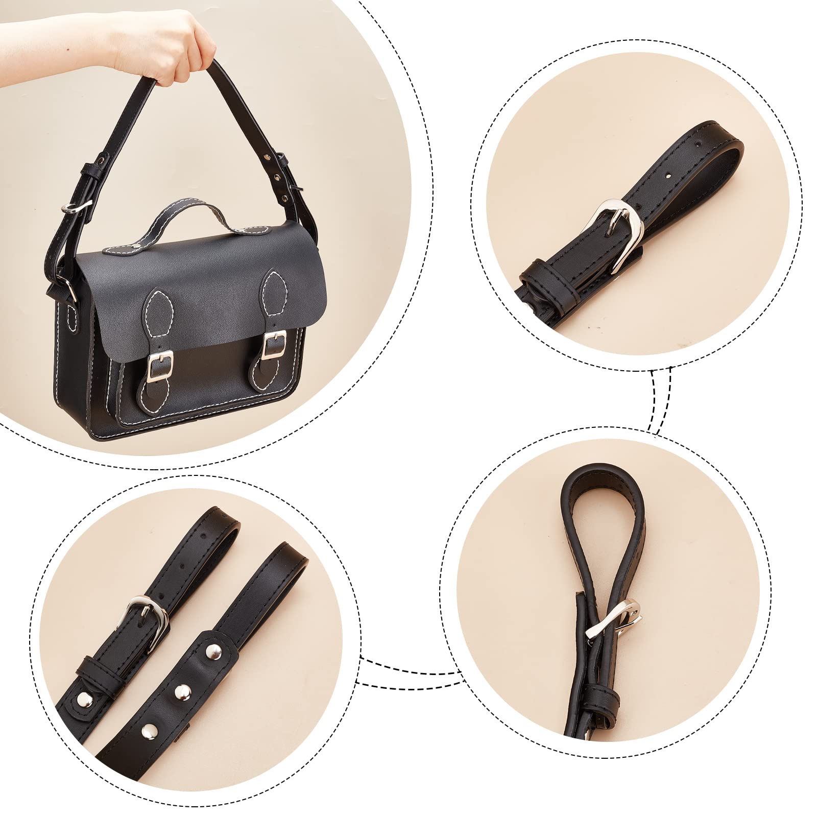 WADORN 17.9 Inch Adjustable Cowhide Leather Handbag Strap Replacement - DIY Purse Handle for Satchel, Tote & Crossbody Bags (Black) | Perfect for Handbag Repair, Custom Purse Making & Fashion Accessories