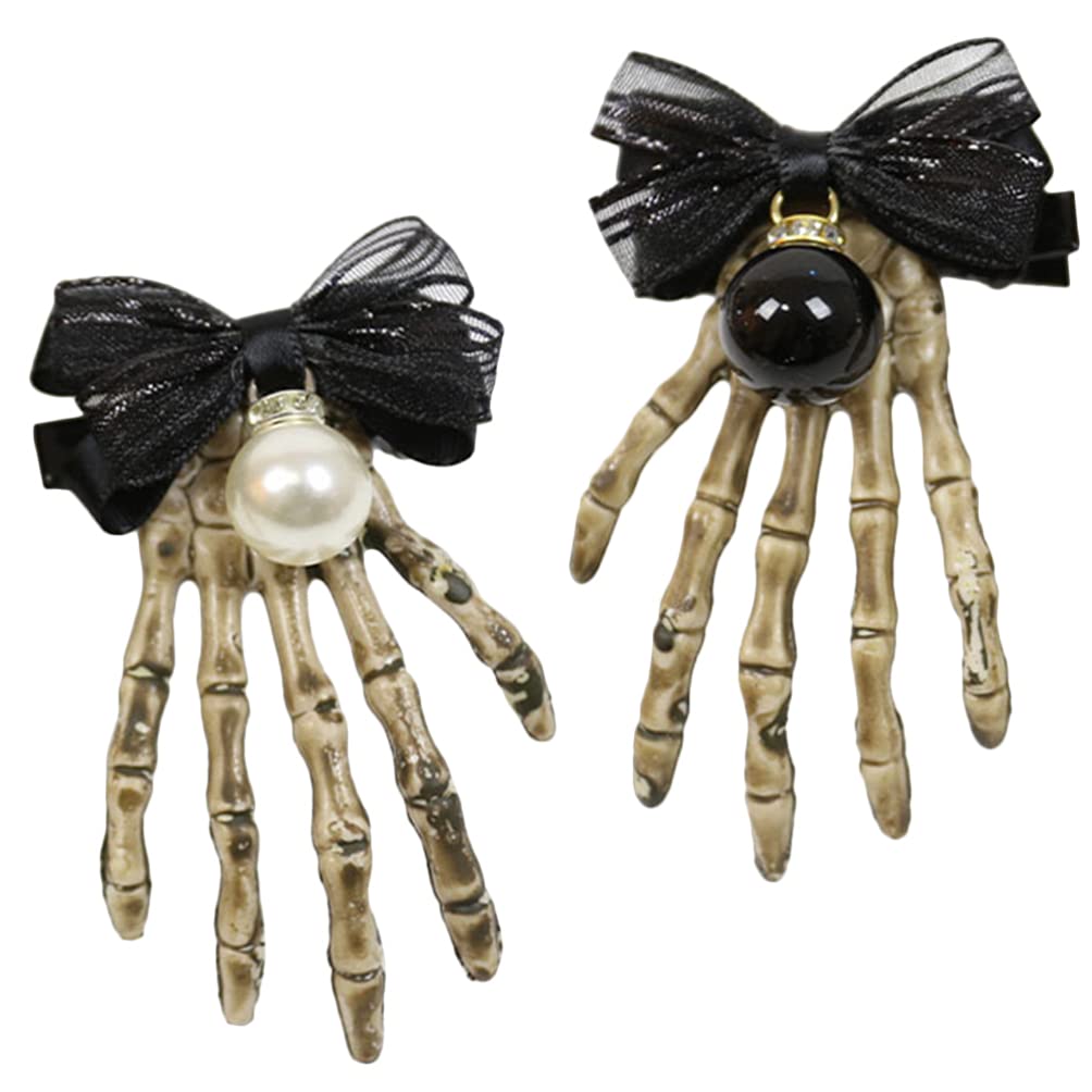 FOMIYES 2-Piece Skeleton Bone Hair Clips - Rhinestone Halloween Hair Barrettes for Women & Girls | Perfect for Halloween Costumes, Cosplay, and Spooky Party Accessories