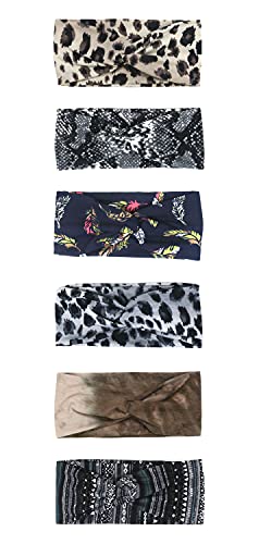 6 Pack Boho Floral Print Headbands for Women - Soft Turban Head Wraps & Hair Bands (Set 001) - Perfect for Yoga, Workouts, and Everyday Fashion Accessories