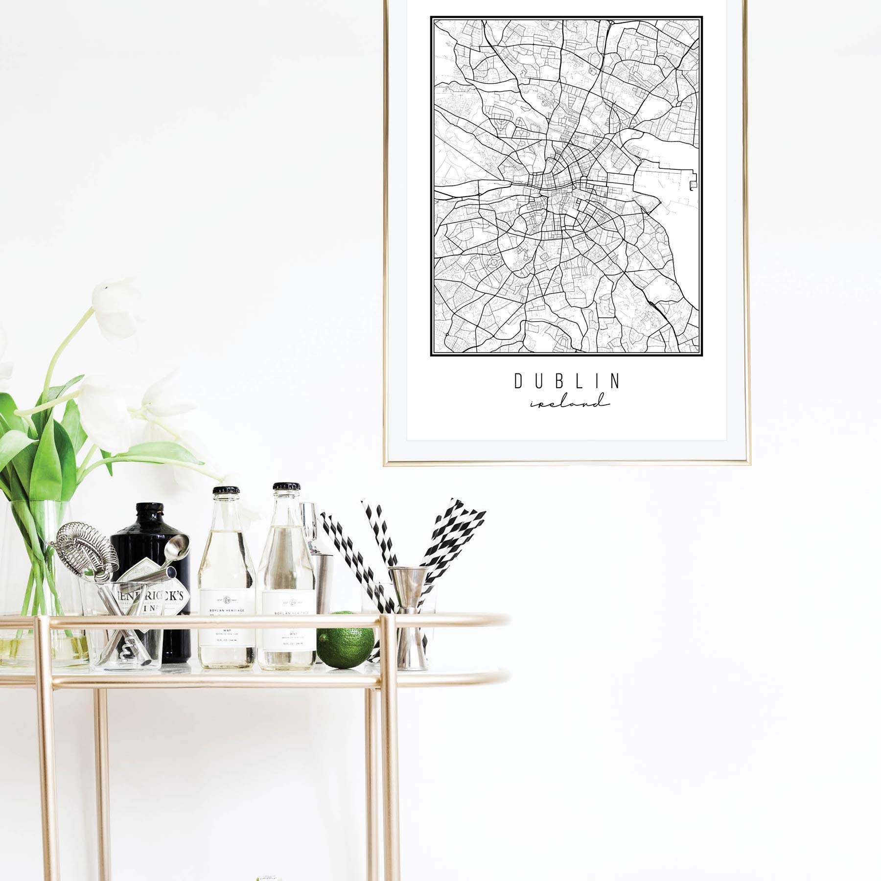 Dublin Ireland Street Map - Black and White Print Wall Art | Unframed City Map Poster | Perfect for Home Decor, Office, Travel Gifts & Irish Pride Displays