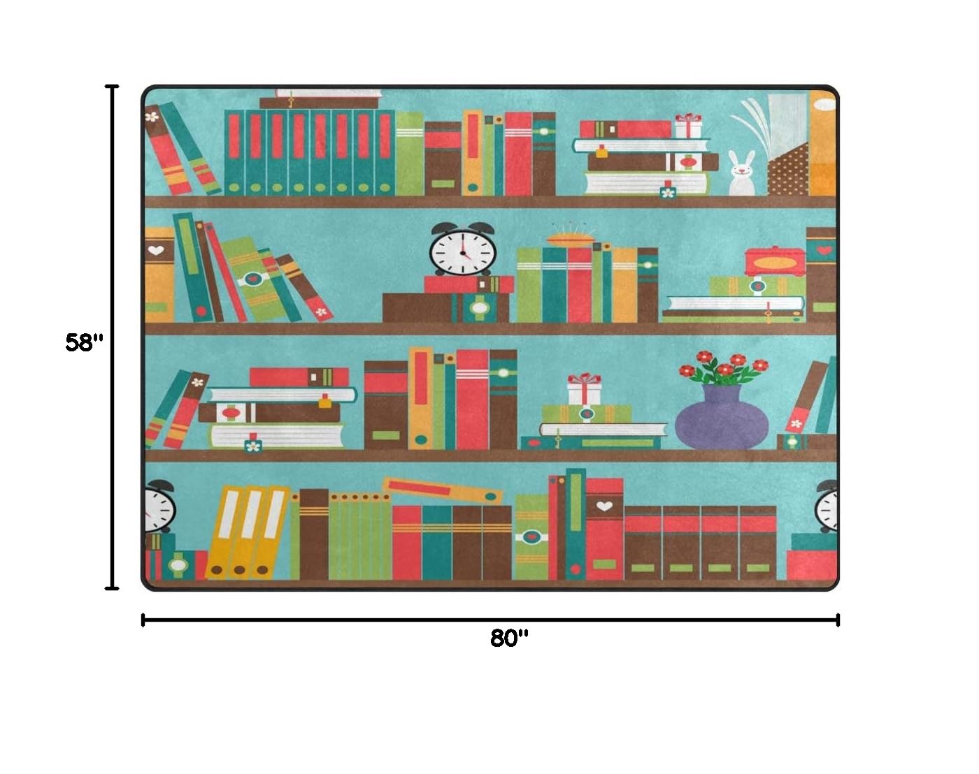 ALAZA Cartoon Stylish Bookshelf Bookworm Area Rug - 7' x 5' Non-Slip Living Room & Bedroom Rug - Perfect for Kids Room, Nursery, and Reading Nook Decor