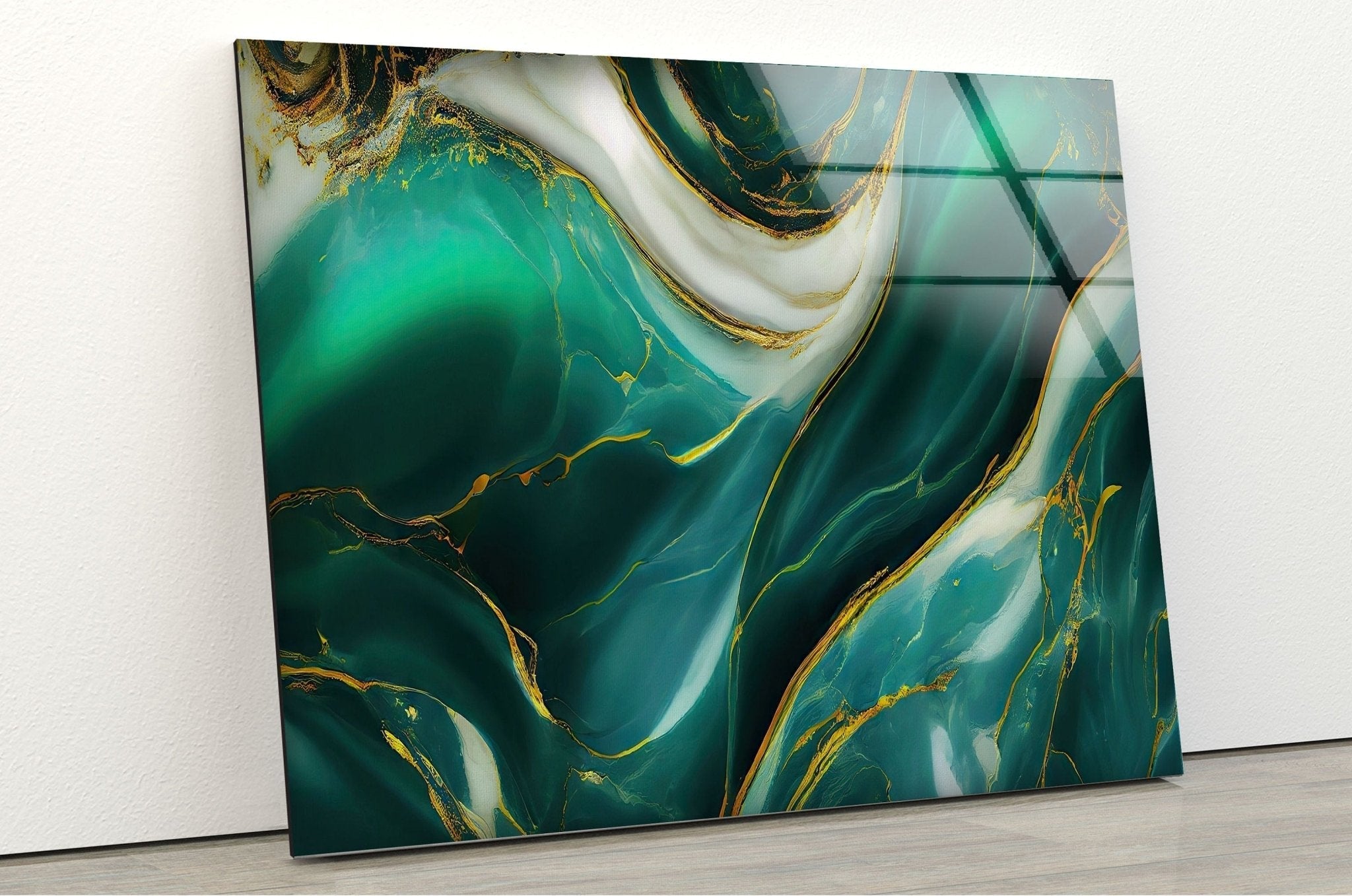 Abstract Green Marble Glass Wall Art - Modern Home Decor for Living Room, Bedroom & Office - Handmade Glass Mosaic Artwork - Unique Gift Idea for Housewarming & Wedding