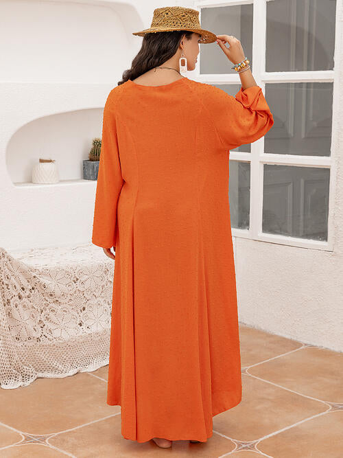Plus Size Tie Neck Long Sleeve Slit Dress - Elegant Women's Formal & Party Wear for Weddings, Office & Special Occasions