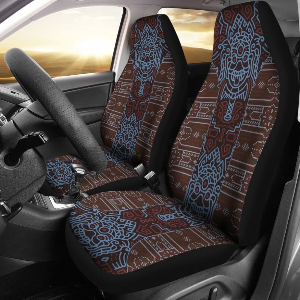 Premium Aztec Elephant Print Car Seat Covers - Brown & Blue Design | Universal Fit for Cars, Trucks & SUVs | Waterproof & Durable Protection for Road Trips & Daily Commutes