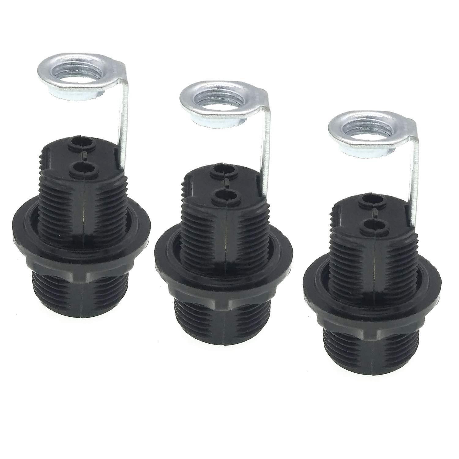 E12 Candelabra Base Lamp Holder - Glo-Shine Bakelite Light Socket with Full Thread and Ring - Screw-in Black Bulb Socket for Chandeliers, Ceiling Fans, and Vintage Lighting Fixtures