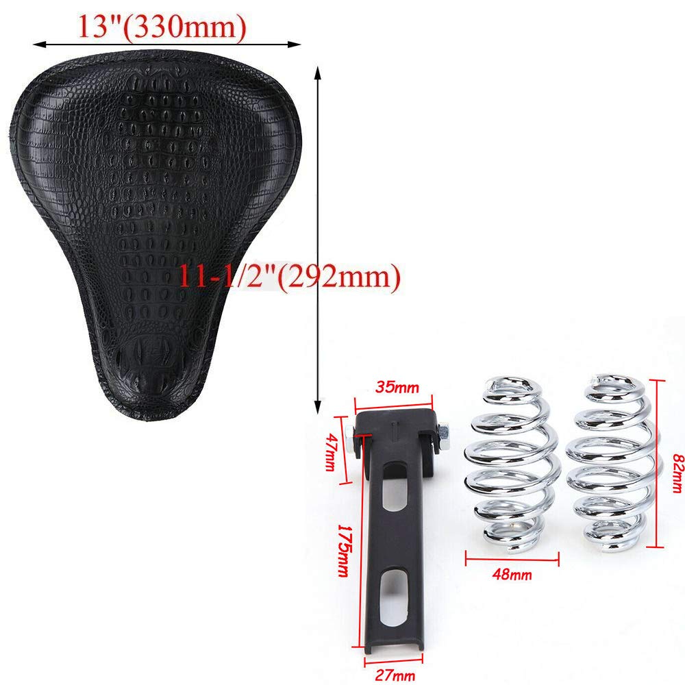 Black PU Leather Alligator Motorcycle Seat with Chrome Spring Bracket Kit for Harley Sportster Chopper Bobber - Slim Solo Driver Seat for Custom Bike Builds & Urban Cruising