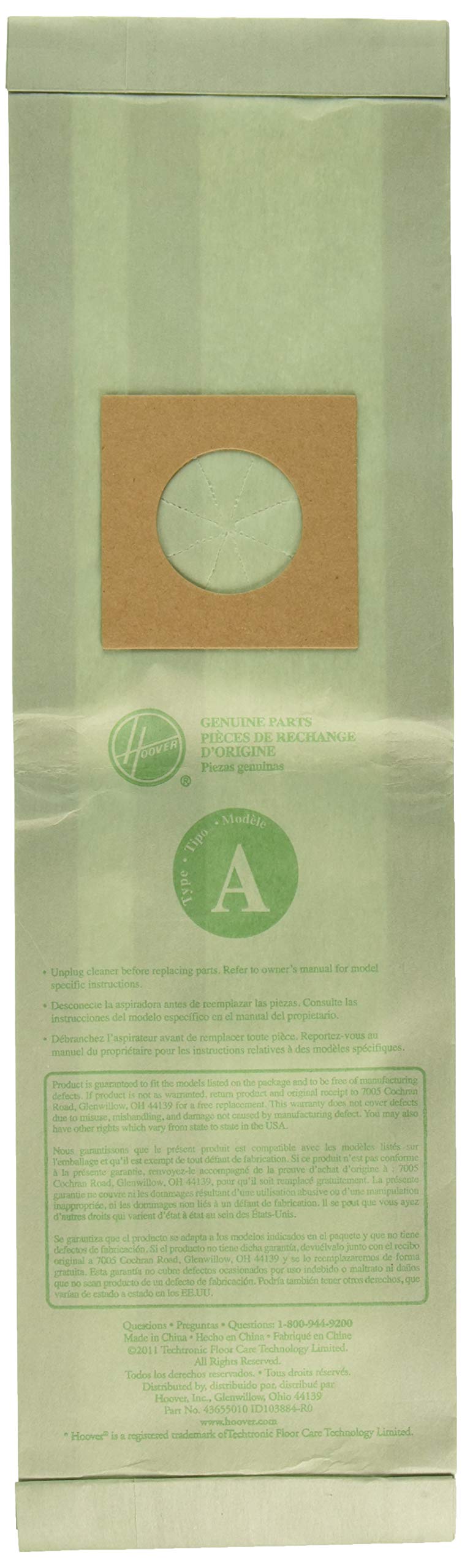 Hoover 4010001A Type A Vacuum Bags - 3 Pack | Genuine Replacement Bags for Hoover Vacuums | Perfect for Pet Hair, Dust & Allergen Removal in Home Cleaning