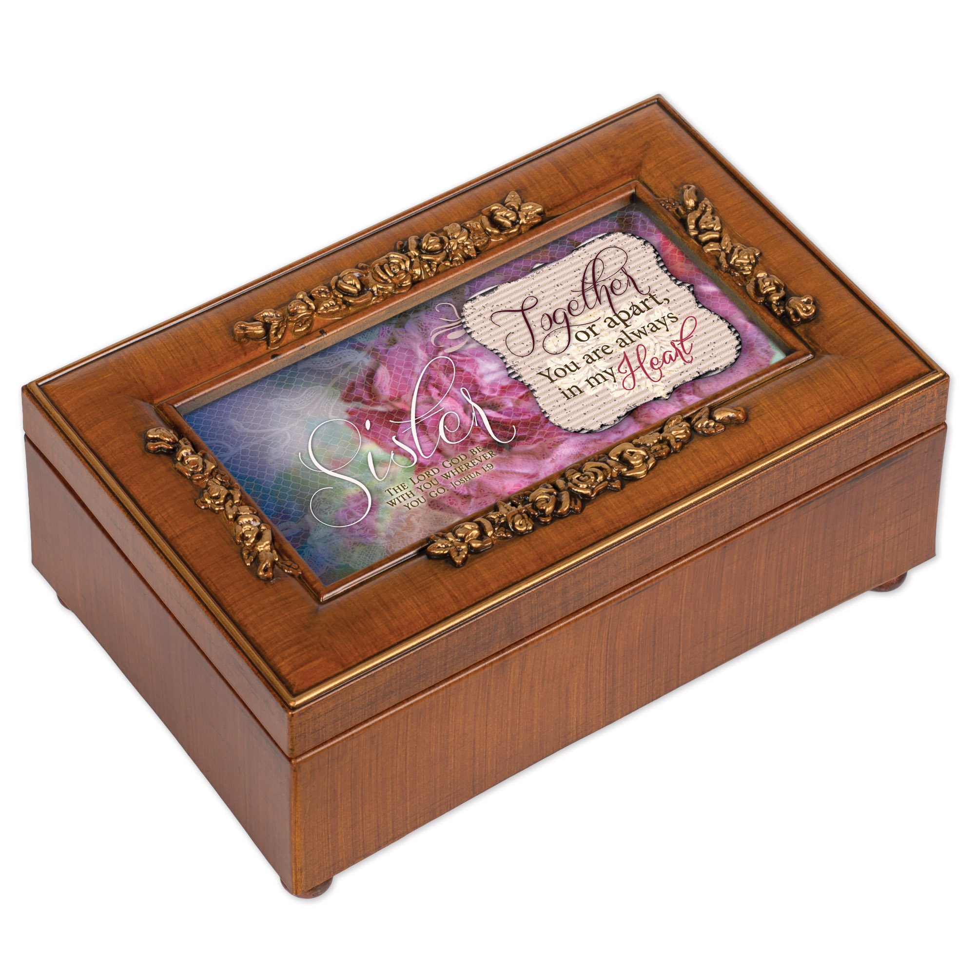Vintage Woodgrain Cottage Garden Rose Music Jewelry Box - Plays 'What A Friend We Have in Jesus' Hymn - Perfect for Gift Giving, Home Decor & Keepsake Storage