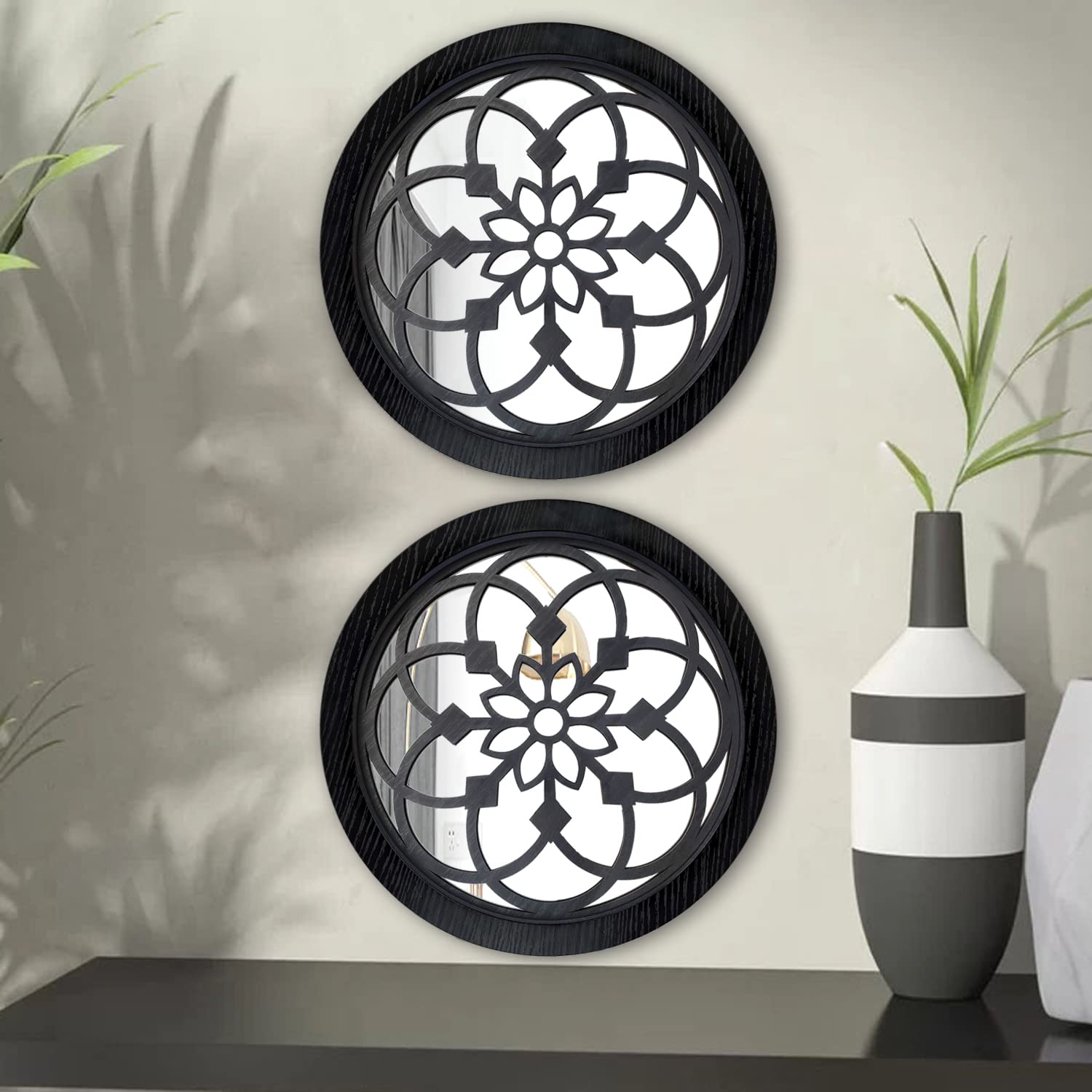12 Inch Round Wall Mirror Set of 2 - Rustic Farmhouse Black Entry Mirror for Bathroom, Bedroom & Living Room Decor - Perfect for Home Renovation, Interior Design and Wall Accents