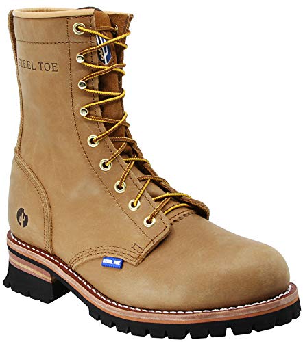 CACTUS Men's 9219S 9-Inch Steel Toe Logger Work Boots - Oil-Resistant Rubber Outsole, Durable Forestry & Logging Safety Shoes | Perfect for Construction, Landscaping & Heavy Duty Work