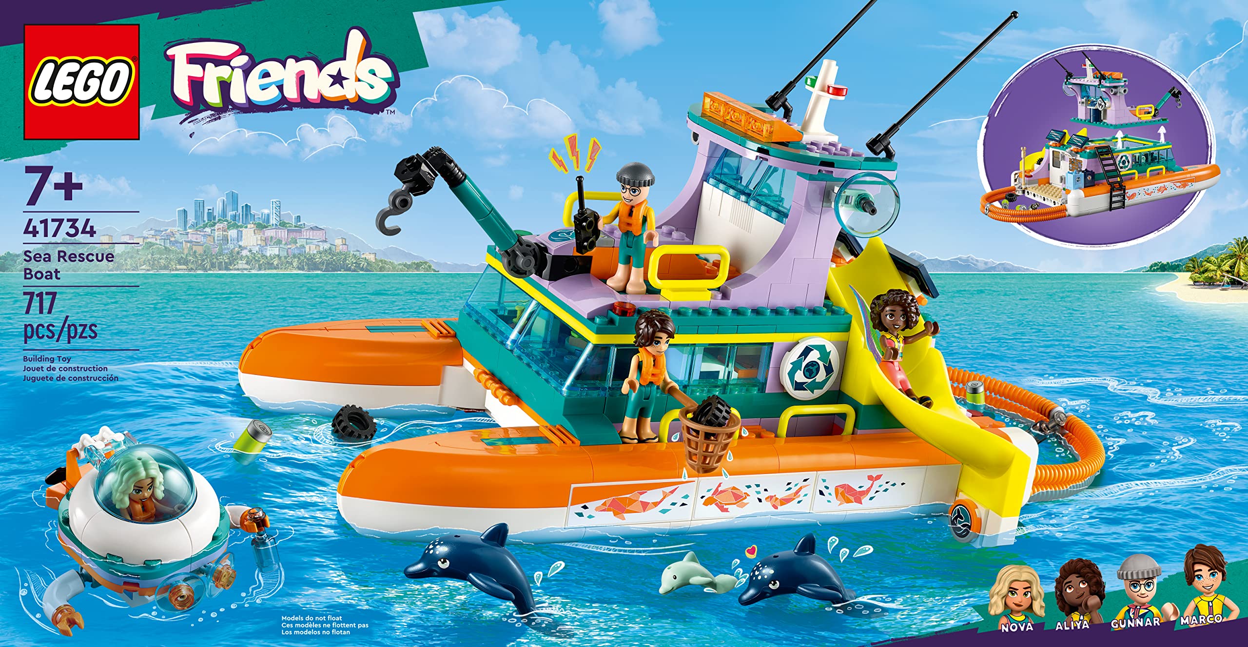 LEGO Friends Sea Rescue Boat 41734 Building Toy Set - 4 Mini-Dolls, Submarine & Baby Dolphin Included | STEM Educational Toy for Kids Ages 7+ | Perfect for Ocean-Themed Birthday Gifts & Creative Role Play Scenarios