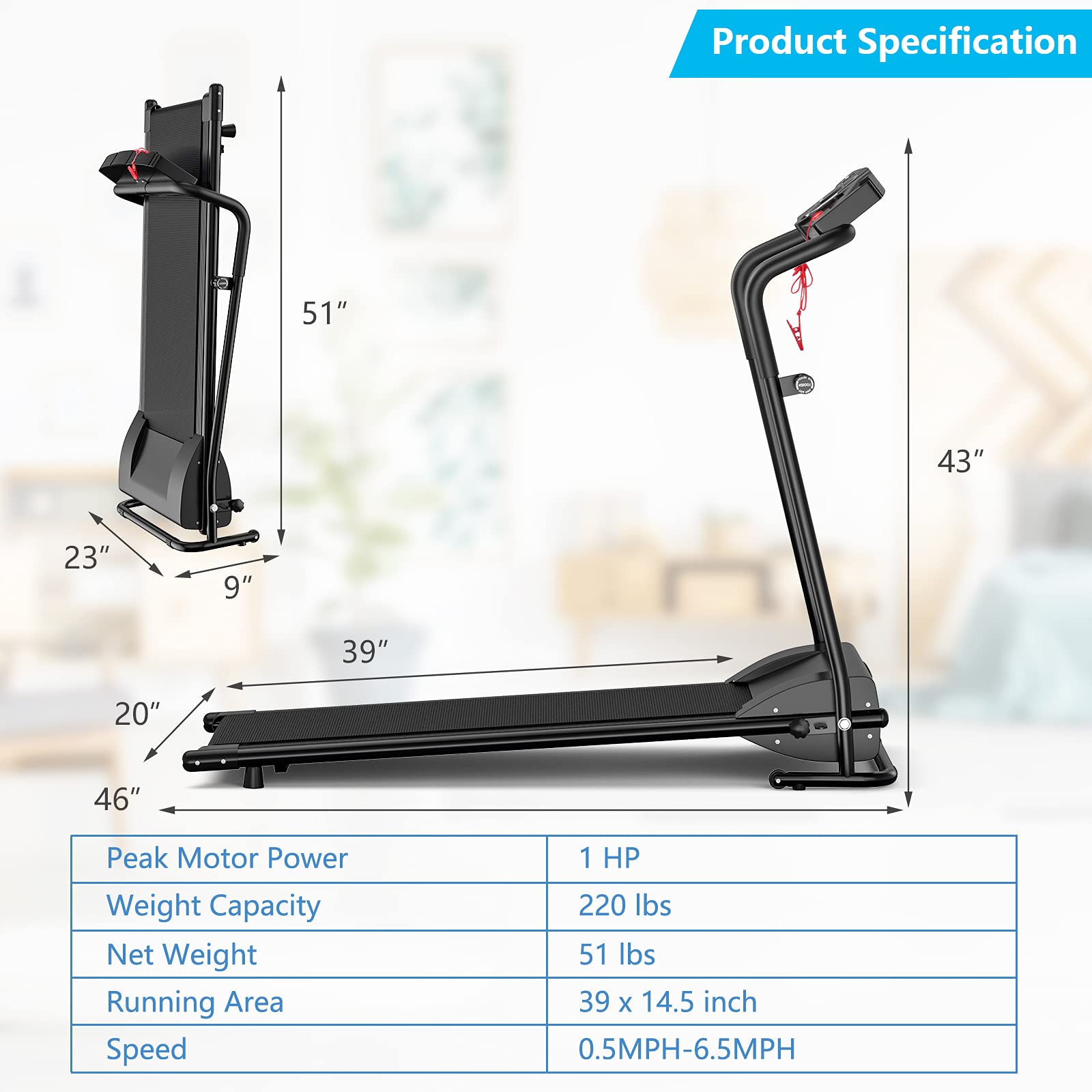 GYMAX Folding Electric Treadmill - 2.25HP Motorized Running Machine with 12 Workout Programs, LCD Display & Bluetooth Speaker | Compact Home Gym Equipment for Cardio Training | Perfect for Small Spaces, Apartments & Home Office Workouts