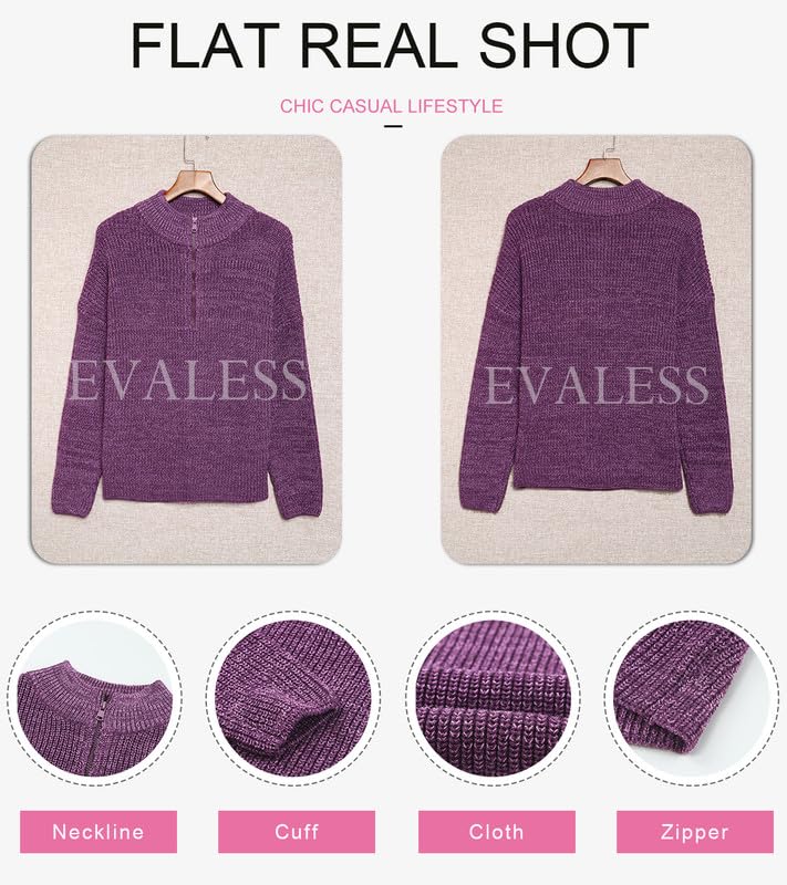 EVALESS Women's Waffle Knit Quarter Zip Pullover Sweater - Long Sleeve Business Casual Top for Office, Travel & Fall Layering